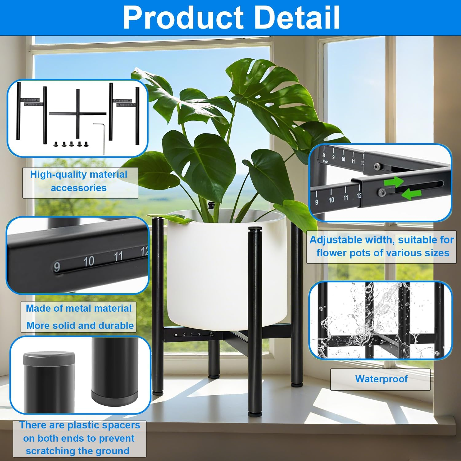 NOAEOU Adjustable Plant Stand Extends from 20Cm to 30 Cm, Floor Plant Stand, Small Telescopic Flower Pot Stand (Black) image number 5