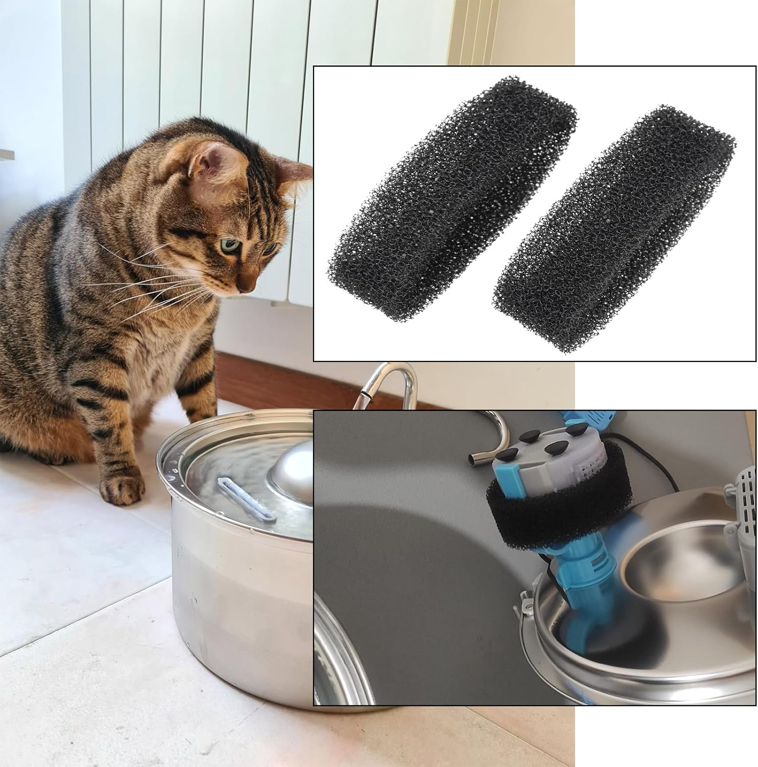 Emsea Pack of 16 Filter for Cat Drinking Fountain, Black round Filter Sponge, Replacement Filter for Drinking Water Sponge for Pets for 2.5 L/84 Oz and 2.2 L/74 Oz Drinking Fountain for Pets image number 5