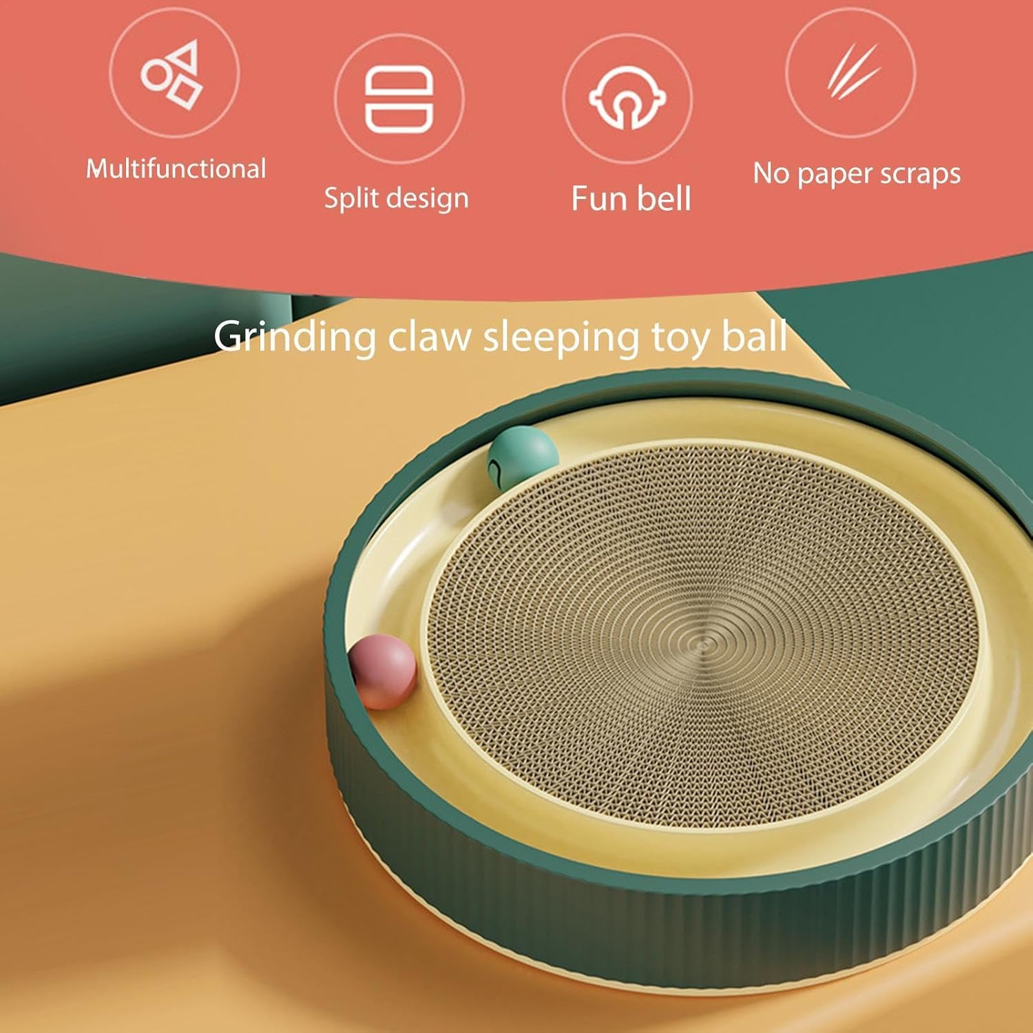 Cat Scratch Pad, Cat Scratcher Pad with Interactive Balls, Cat Scratching Board, round Cat Scratching Board, Cat Scratching Cardboard, Durable Cat Toy Ball Track for Furniture Protection, Supports Pet image number 1