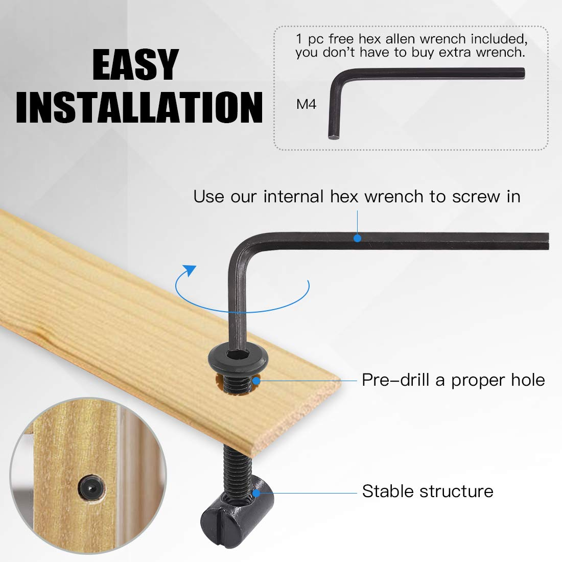 Glarks 120Pcs M6X40/50/60/70/80Mm Black Hex Socket Cap Bolt Screws and Barrel Nut Assortment Kit with a Allen Wrench for Crib Baby Bed Cots Furniture image number 2