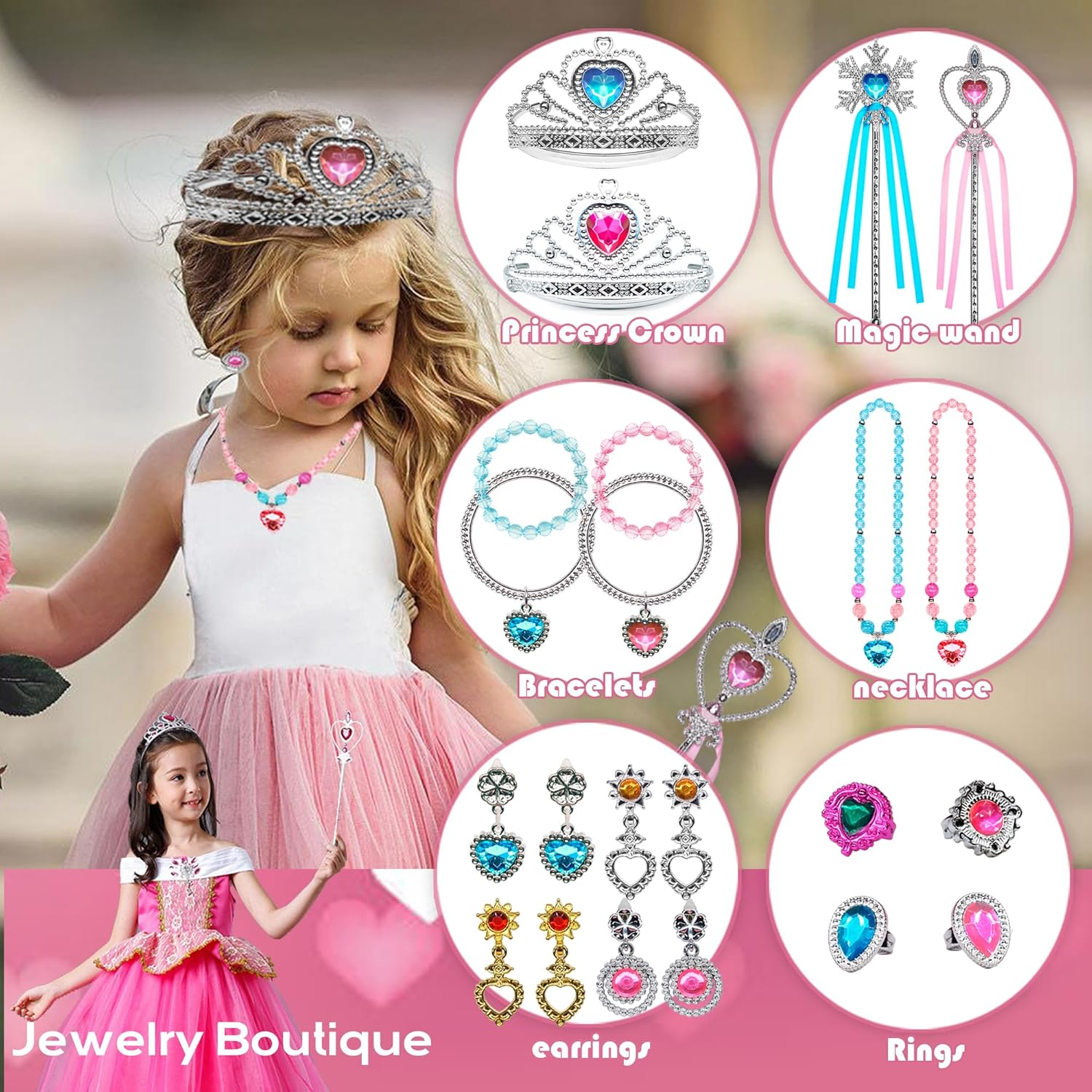 Princess Dress up Toys for Girl - 4 Pairs of Princess Dress up Shoes and 2 Sets of Play Jewelry Boutique for Little Girls,3-6 Year Old Girl Gifts, Toys for 3-6 Year Old Girls image number 6