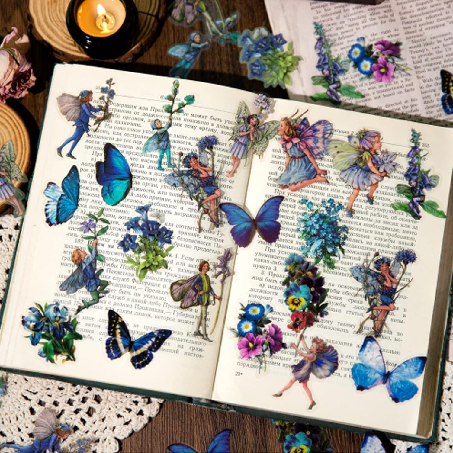 Aesthetic Fairy Journaling Scrapbook Stickers, 40Pcs Waterproof Transparent PET Junk Journal Decals, Scrapbooking Supplies Kit for Laptop, Phone Case, Water Bottle DIY Decoration (Blue) image number 5