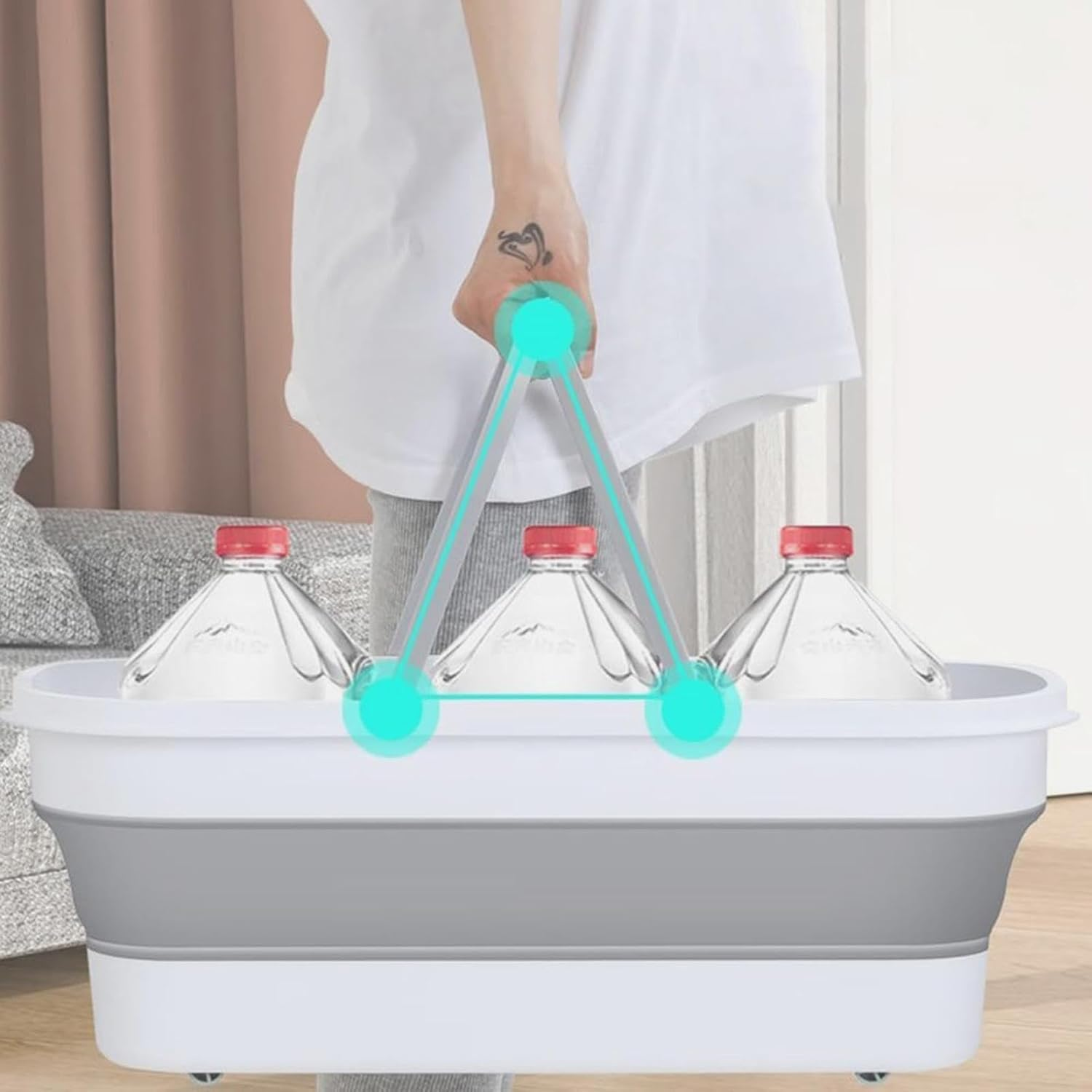 Mop Bucket - Multipurpose Rectangular Cleaning Bucket | 10L Washing Basket | Fabric Basket with Wheels and 2 Mop Cleaning Handles image number 5