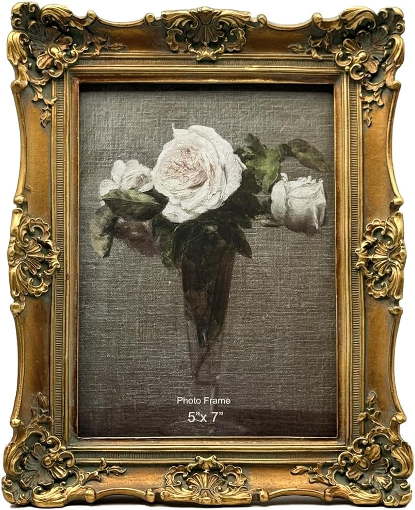 CISOO 4X6 Vintage Picture Frame, Antique Ornate White with Gold Photo Frame, for Table Top and Wall Display, Decorative Floral Design Retro Home Decor, Photo Gallery Art