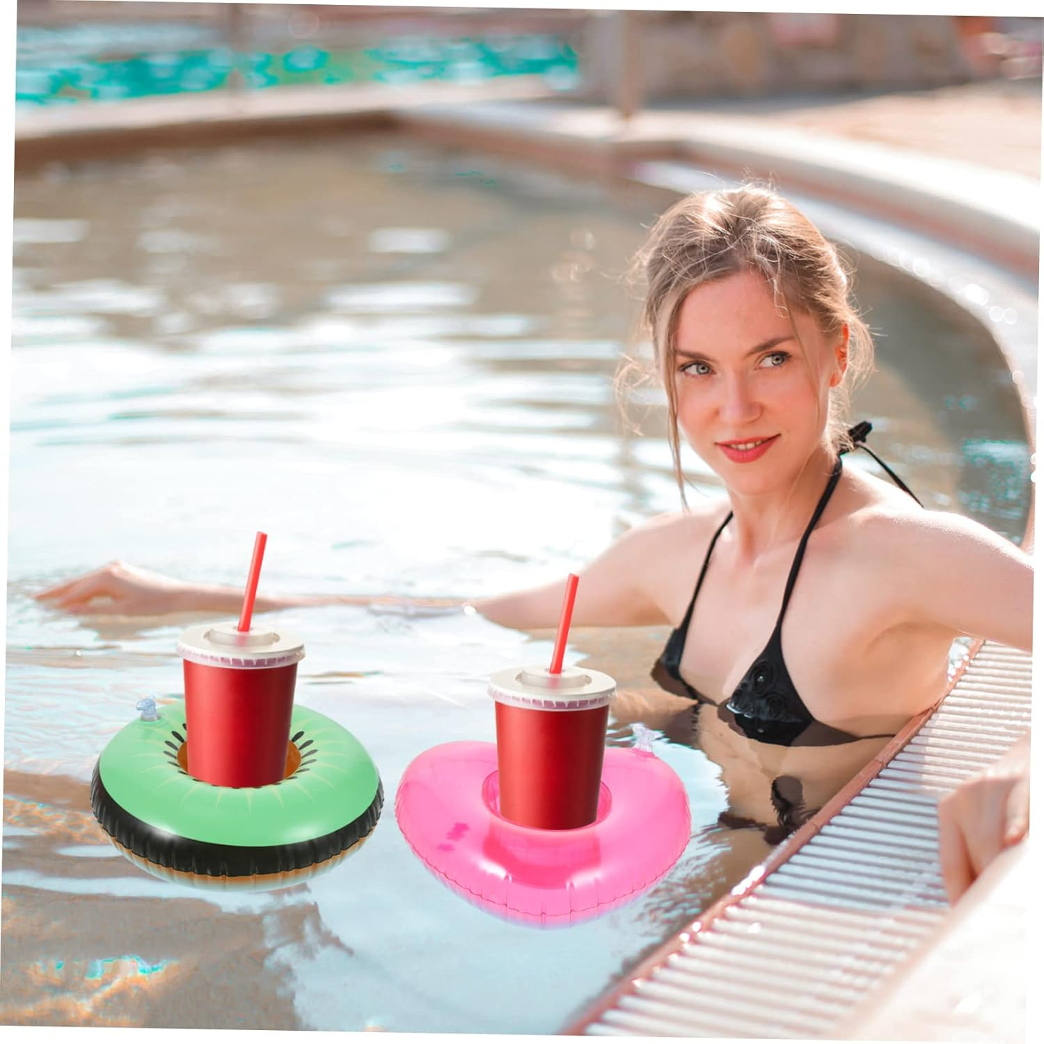 4Pcs Inflatable Drink Holder Pool Drink Float Floating Water Cup Holders for Swimming Pool Party