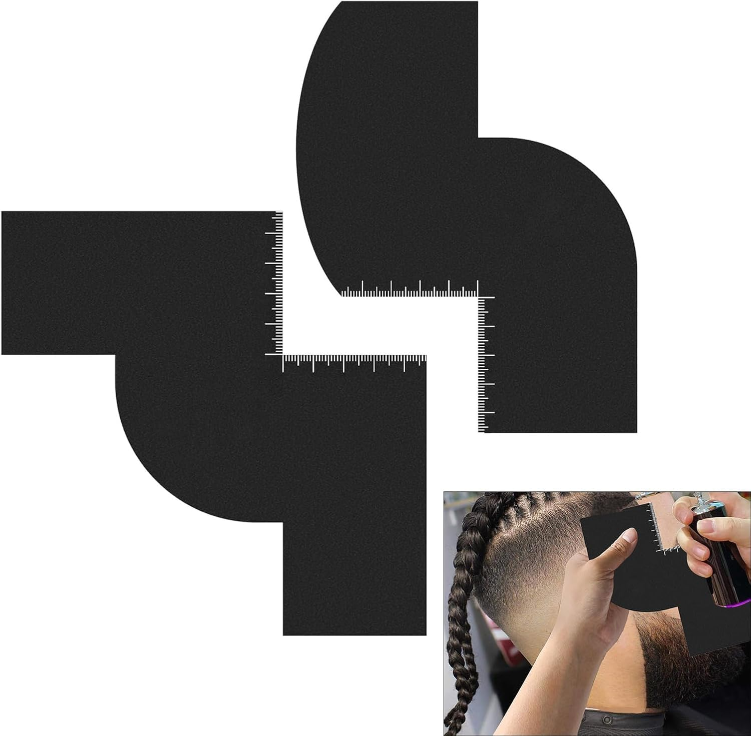 Professional Hair Liner Cards, 2 Pack Barber Enhancement Tool with Measurement Guide, Barber Enhancement Cards with Measurement Indicators, Color Spray Edge Hair Liner Line up Cards image number 5