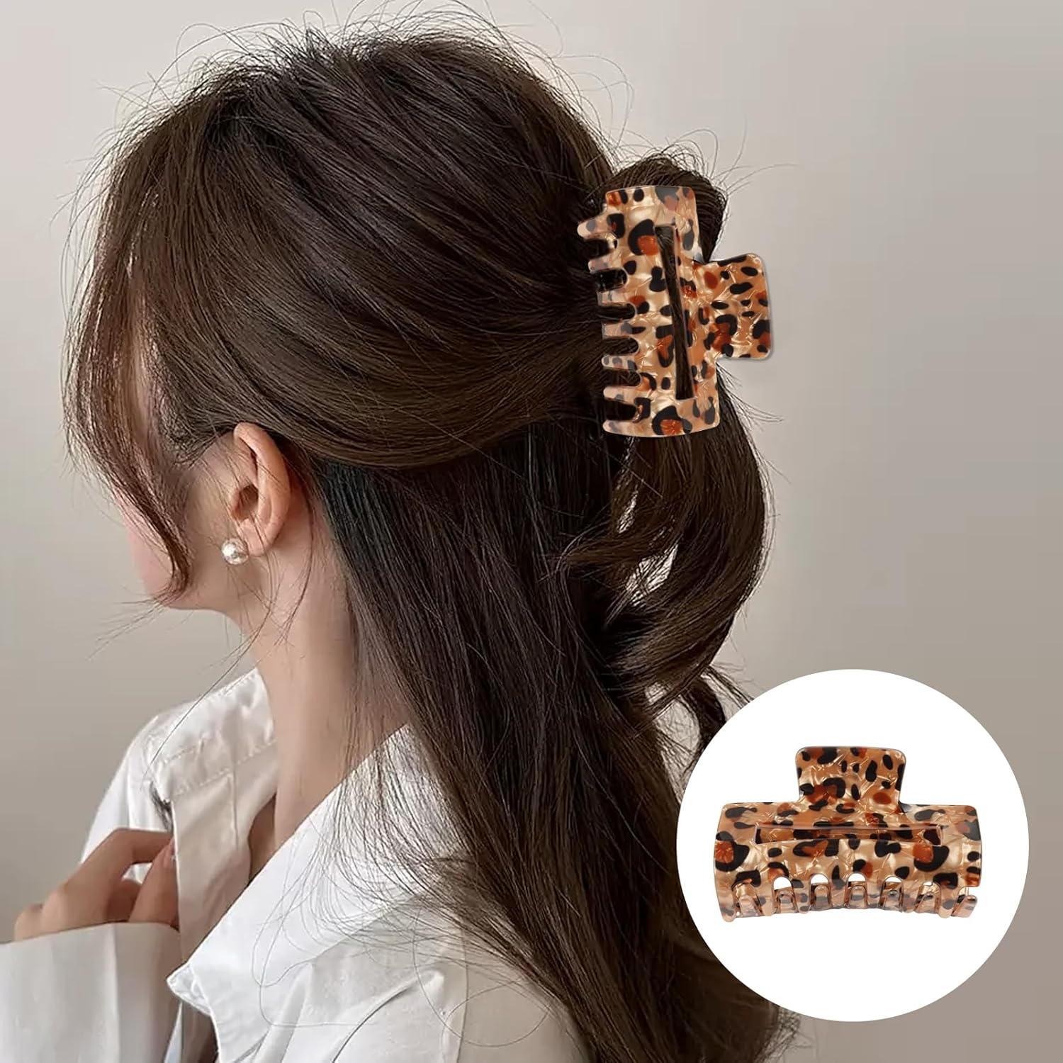Falafoty Square Medium Hair Claw Clips for Thick Fine Hair, Tortoise French Hair Jaw Clips,Strong Hold Leopard Rectangle Claw Hair Clips Daily Commuter Hair Styling Accessories for Women Girls (2) image number 3
