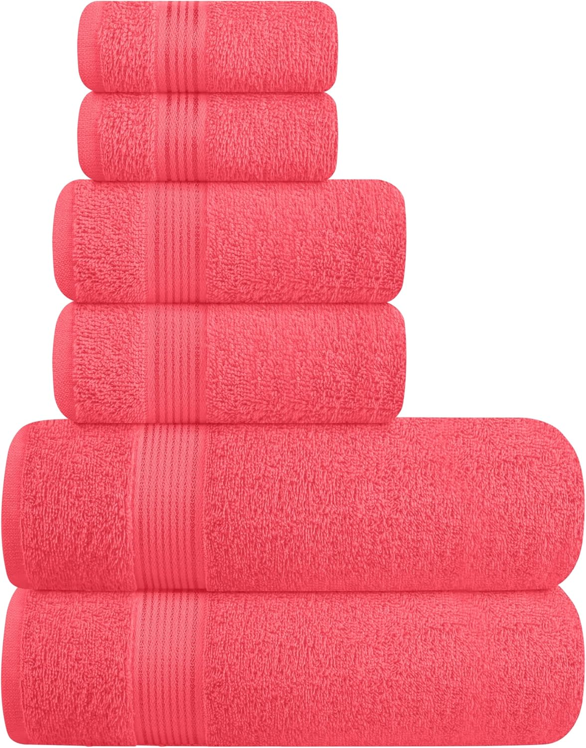 Belizzi Home Ultra Soft 6 Pack Cotton Towel Set, Contains 2 Bath Towels 28X55 Inch, 2 Hand Towels 16X24 Inch & 2 Wash Coths 12X12 Inch, Ideal for Everyday Use, Compact & Lightweight - Coral Orange image number 4