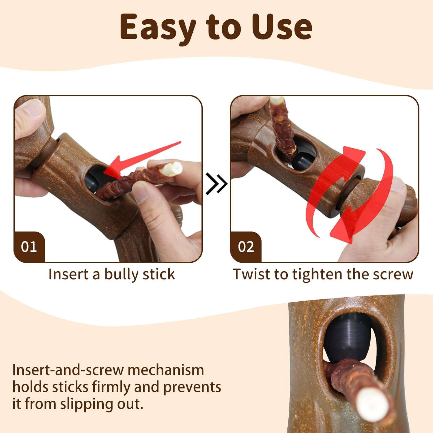 Joybruko Bully Stick Holder for Dogs - for Aggressive Chewers Treat Chew Holder, Heavy Duty Yak Chew Toy Nylon Bone, Prevent Choking Safety Device for Small Medium Large Dogs, No More Swallowed Ends image number 4