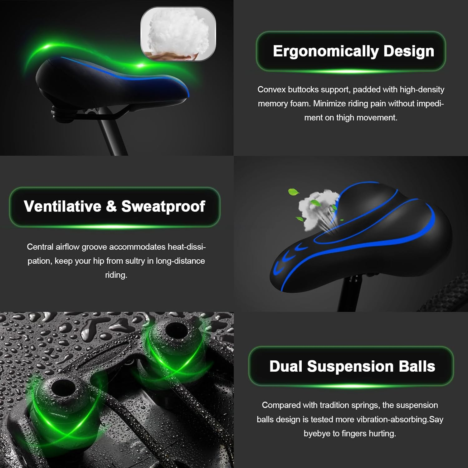 Xmifer Oversized Bike Seat, Comfortable Bike Seat - Universal Replacement Bicycle Saddle - Waterproof Leather Bicycle Seat with Extra Padded Memory Foam - Bicycle Seat for Men/Women image number 2