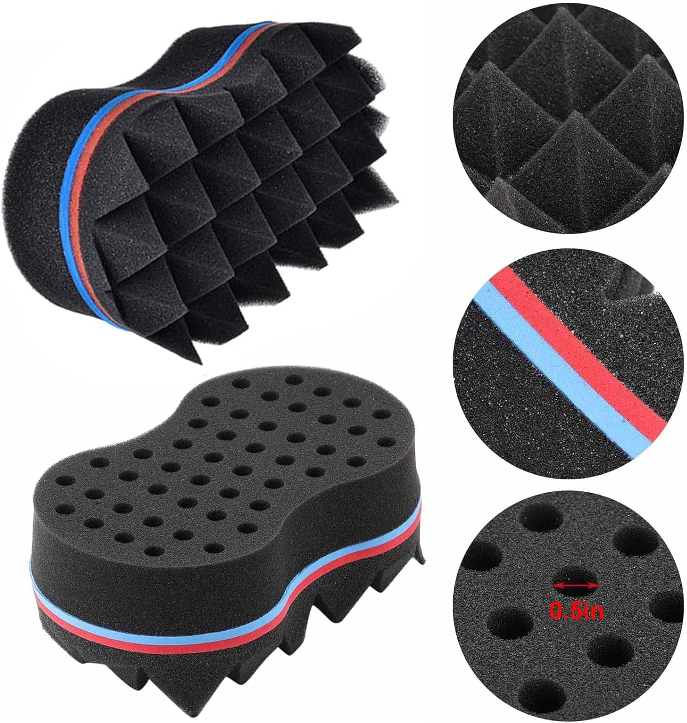 ARJDXDP 3 Pcs Big Holes Barber Hair Brush Sponge, Double Side Magic Twist Hair Sponge, Twists Dread Afro Coils Hair Curl Brush for Home and Barber