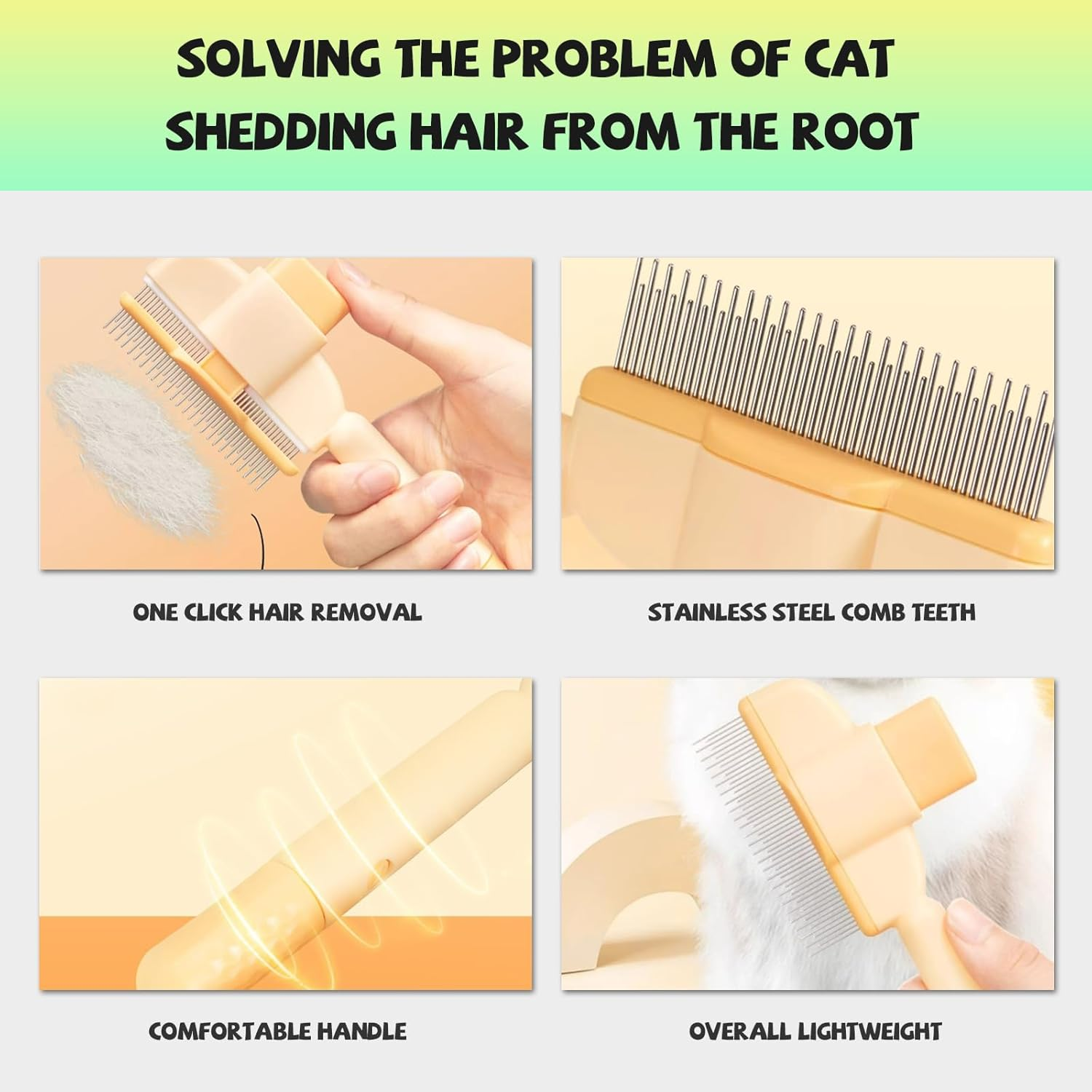 2 Pack Pet Comb Set Pet Hair Removal Brush Cat Dog Comb with Release Button with Stainless Steel Teeth,Gentle on Skin for Long Short Hair Pets,Banana Yellow Mint Green Suitable for Long and Short Hair