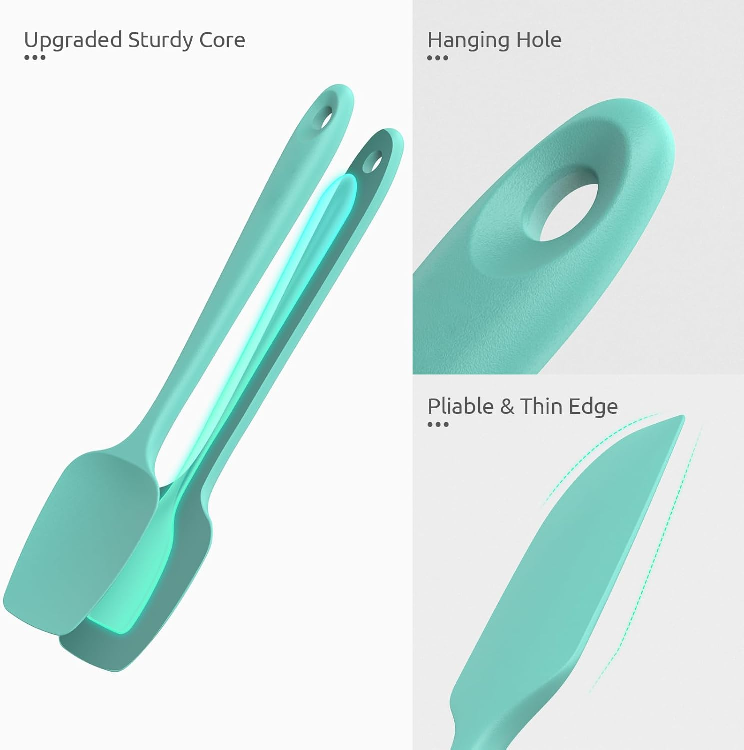 315℃ Heat Resistant Silicone Spatula: U-Taste High Heat Proof Flexible Bpa-Free Non-Stick Bowl Scraper, Seamless Rubber Kitchen Utensils for Baking Cooking Mixing Cookware Set of 4 (Teal/Aqua Sky) image number 6