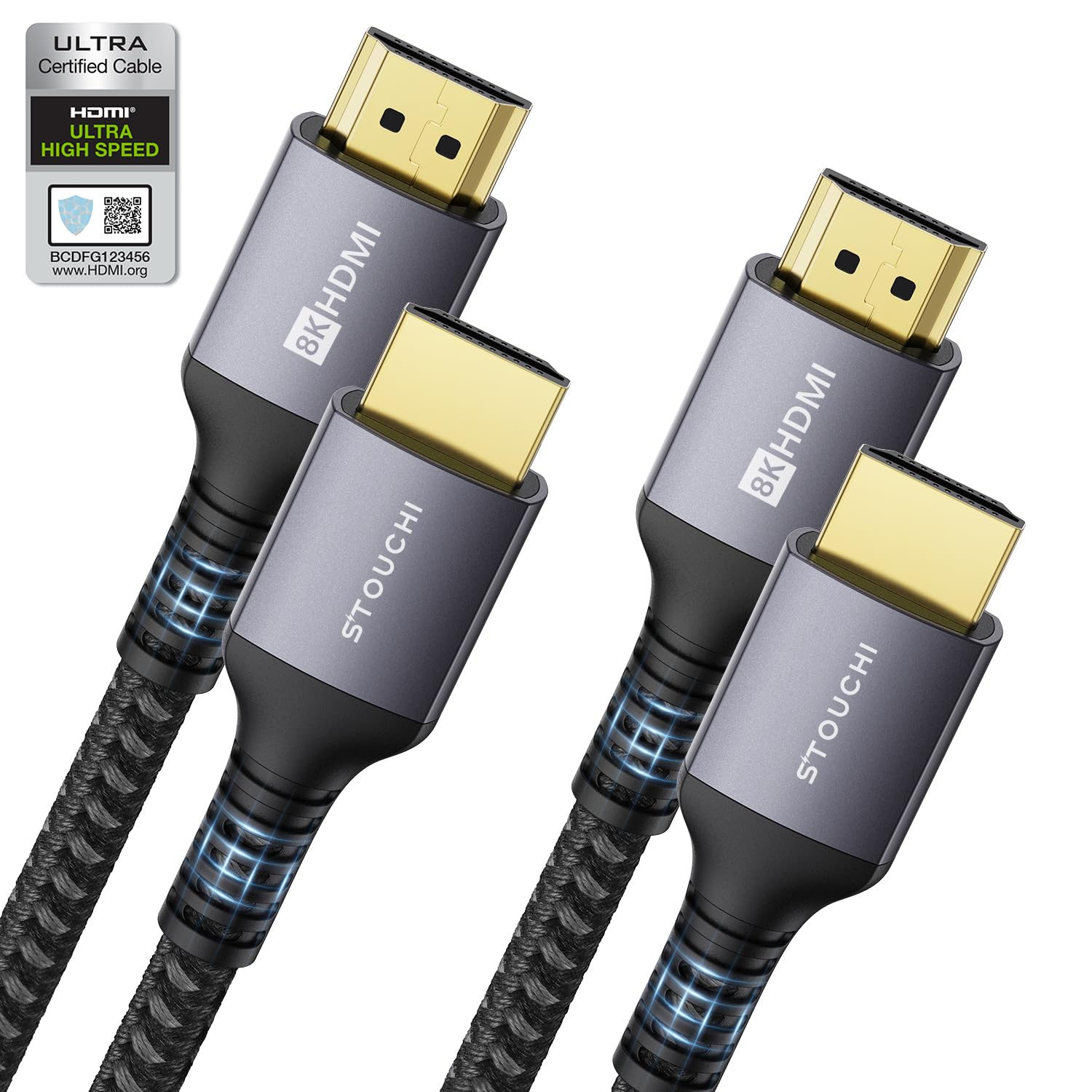 Stouchi 8K HDMI 2.1 Cable 2M 【2Pack】 48Gbps Ultra High Speed Nylon Braided Cord 8K@60Hz 4K@120Hz 2K@144Hz/120Hz HDCP 2.2&2.3 Earc Dolby Vision for PS5 Xbox Series X Roku Apple TV 4K Mac Mini M4