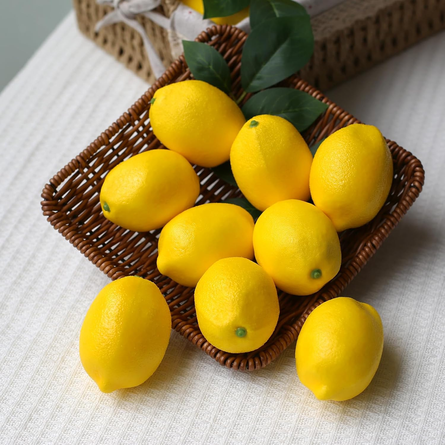20Pcs Fake Lemons Artificial Fruits with 25 Leaves Faux Yellow Lifelike Plastic Lemon Decorations Realistic Limes Fruit Decor for Home Kitchen Table Cabinet Holiday Party Photography Props image number 4