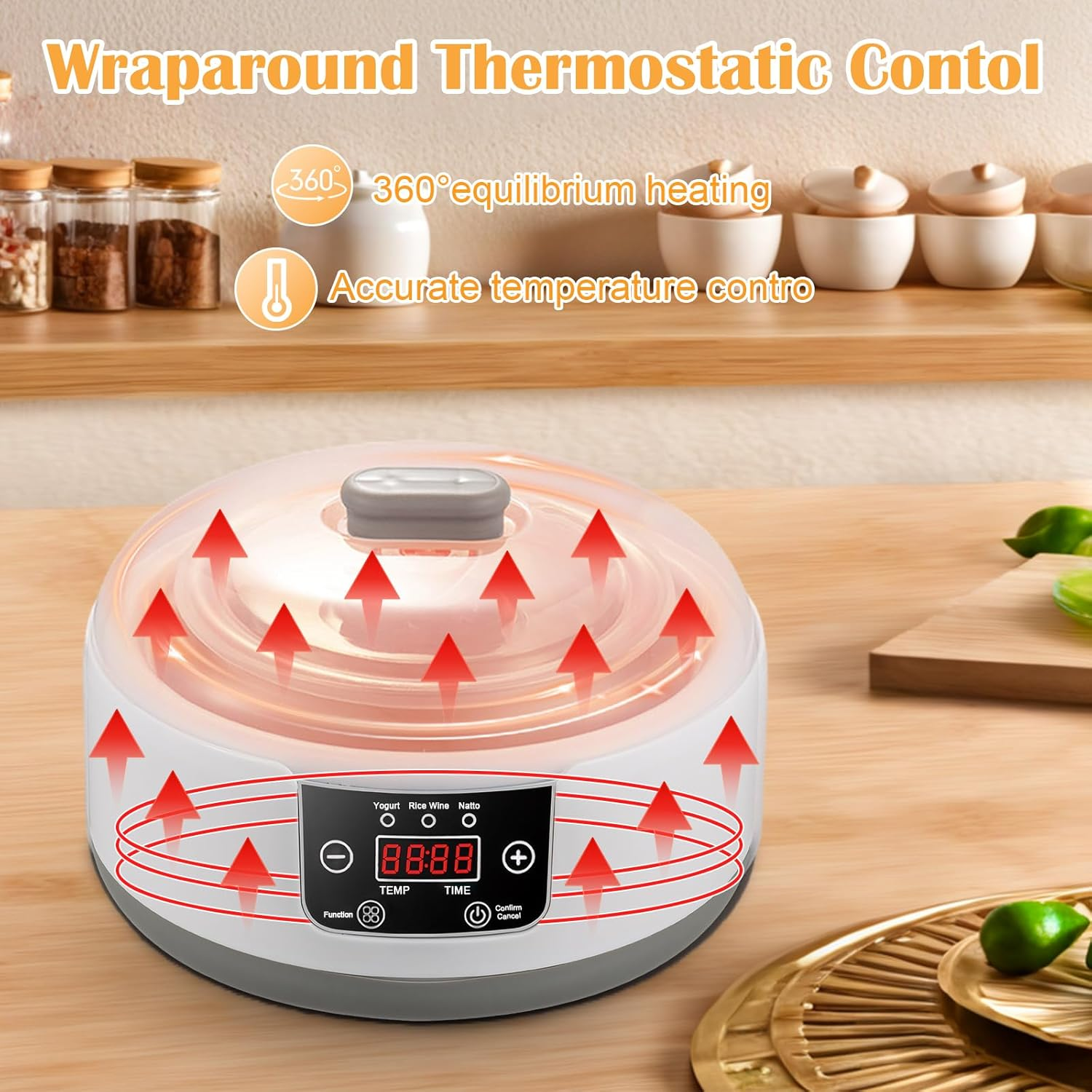 Peiqi Yoghurt Maker, Fully Automatic Yogurt Machine with Temp/Time Control, Fermented Curd Maker with Natto/Rice Wine Function (5 Glass Jars) image number 1