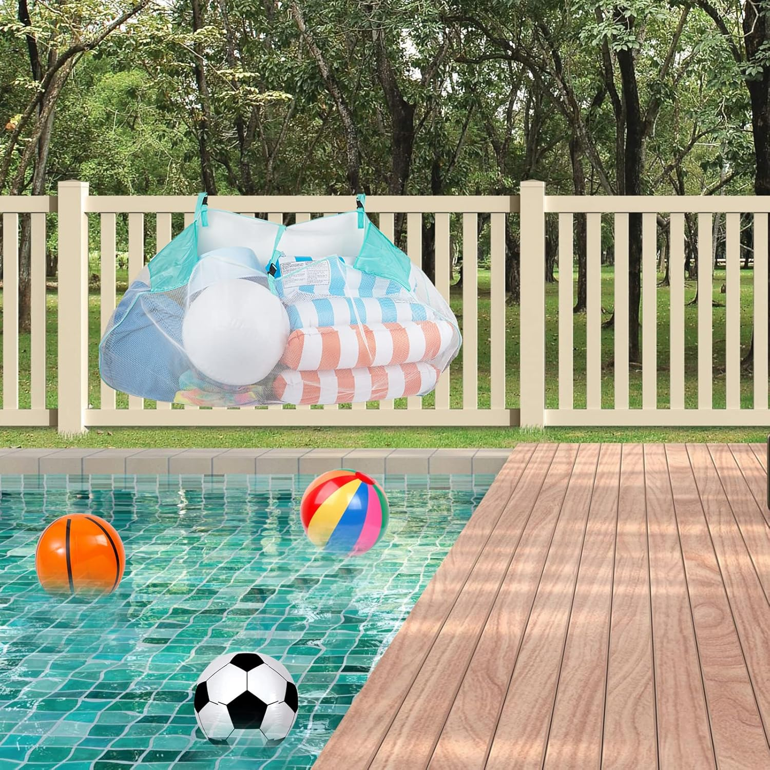 Pool Floats Storage Bag, Foldable Swimming Pool Hanging Mesh Organizer for Balls,Floats,Water Inflatable Toys and Other Pool Accessories image number 5