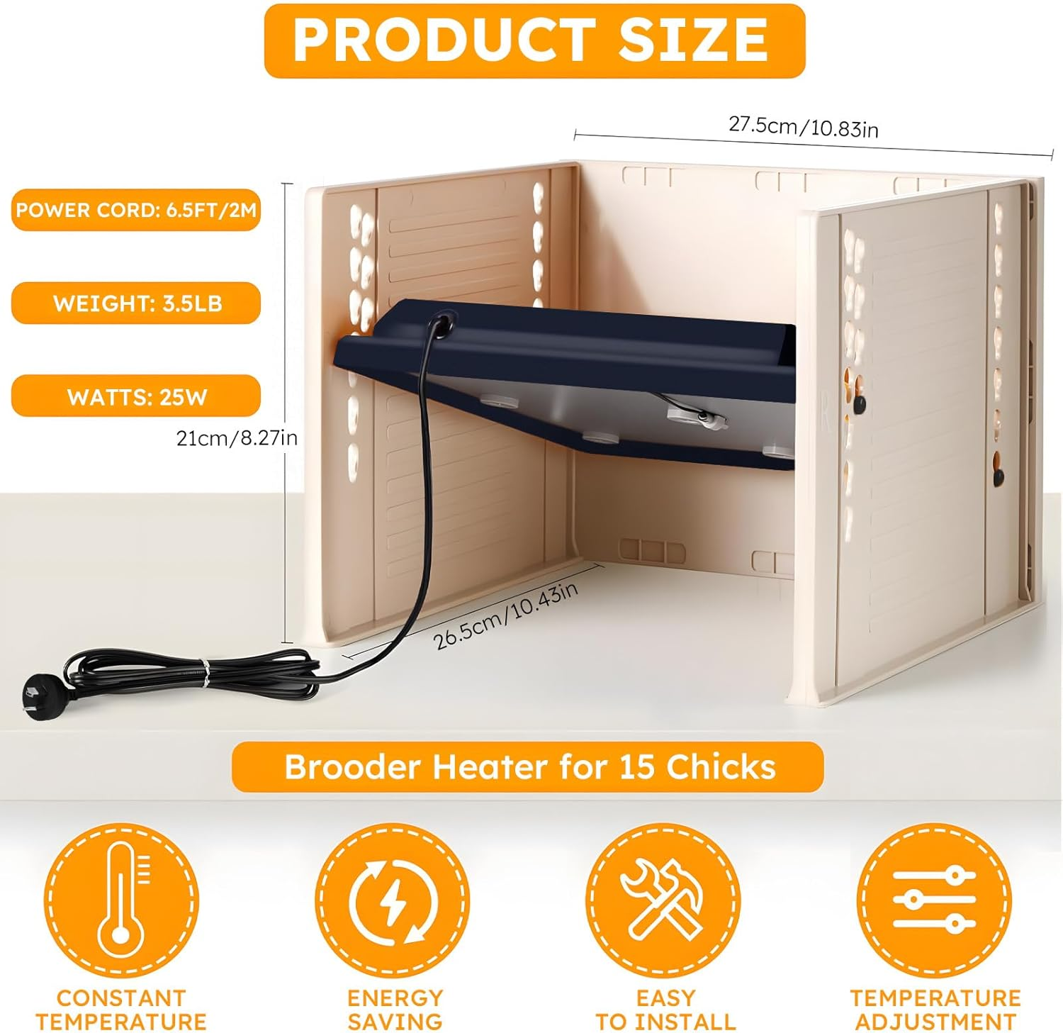 Brooder Heater for Chicks, Three-Sided Windproof Chicks Heating Plate for 15 Chicks, 25W Chicken Brooder Warm with Adjustable Height and Angle Chicken, 26.5 * 27.5Cm Brooder Warm image number 1