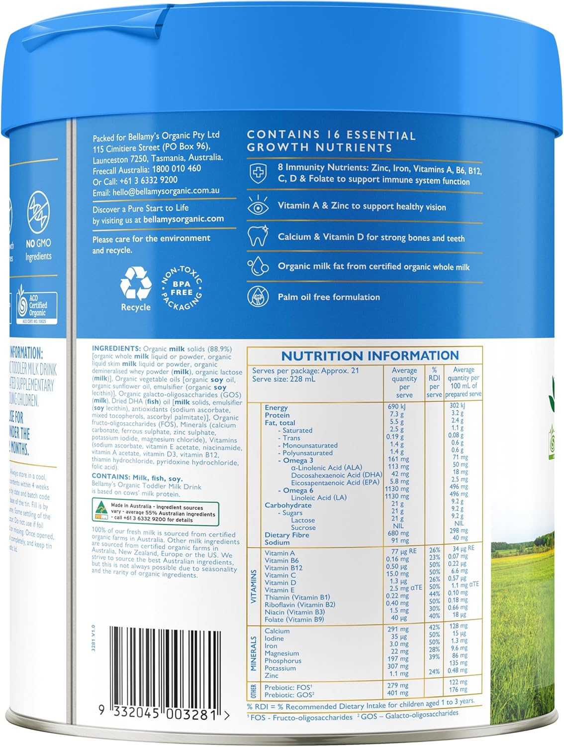 Bellamy'S Organic Toddler Milk Drink Step 3 (12-36 Months) image number 2