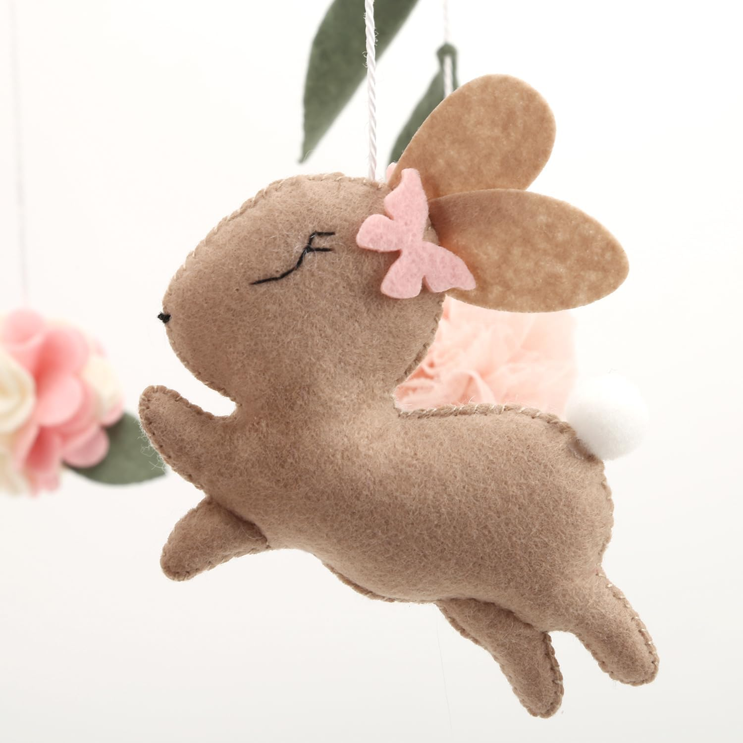 Baby Mobile for Crib Handmade Bunny Nursery Mobile Pink Flowers Crib Mobile for Girls image number 3