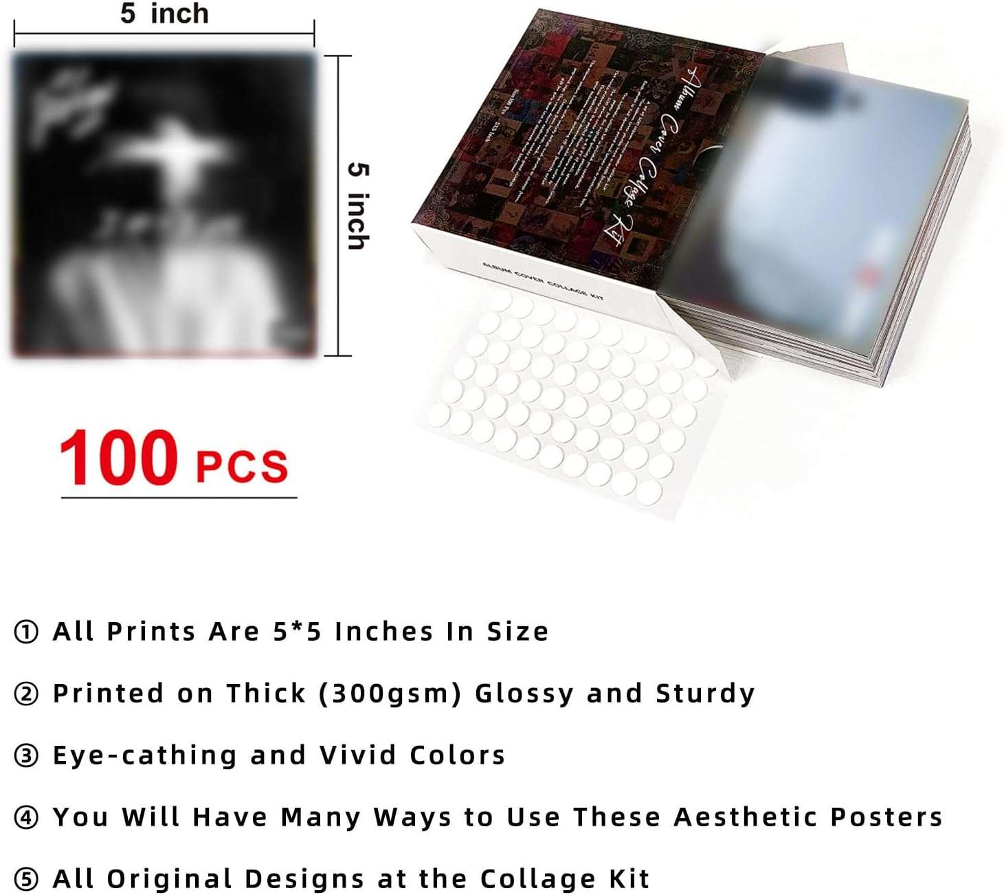 ART&middot;ZONE 100 Pcs 5X5 Inch Wall Collage Kit for Room, Album Cover and Music Posters, Rapper and Band Wall Art for Bedroom image number 4