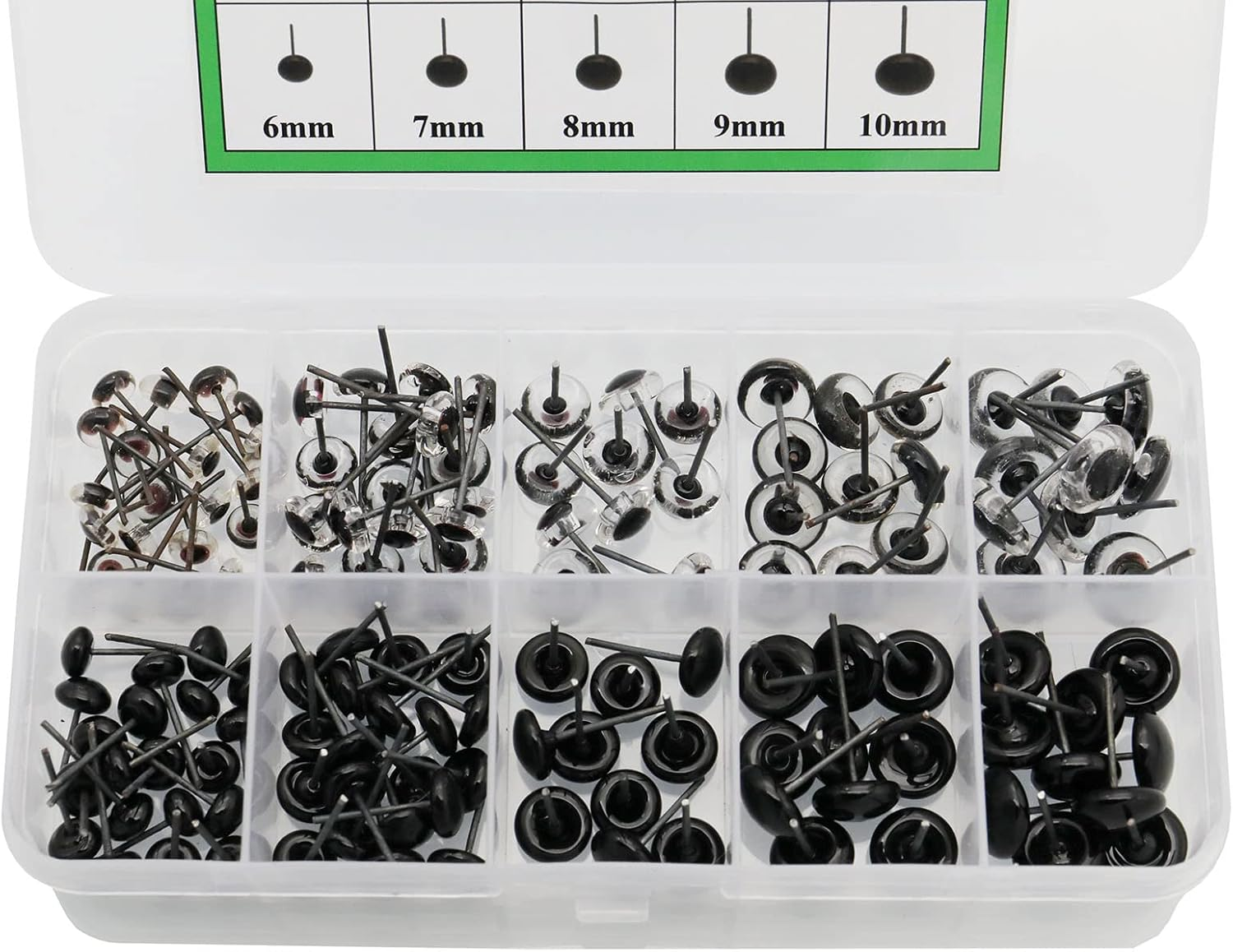 140Pcs Needle Felting Eyes 6-10Mm Mini Glass Black with Clear Eyes Kits for Toy Teddy Puppets Dolls Wool Felting Crafts
