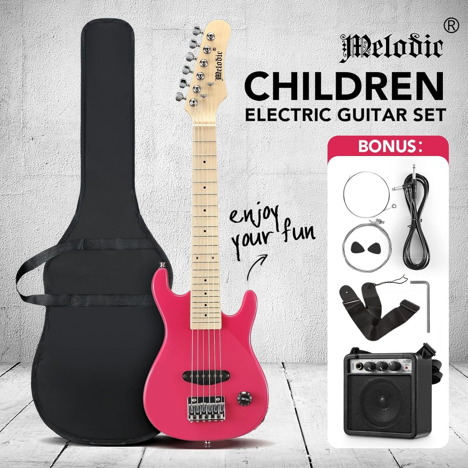 Melodic 30 Inch Guitar Children Kids Electric Guitar Musical Instrument W/ 5W Amp Picks Gig Bag Pink image number 2