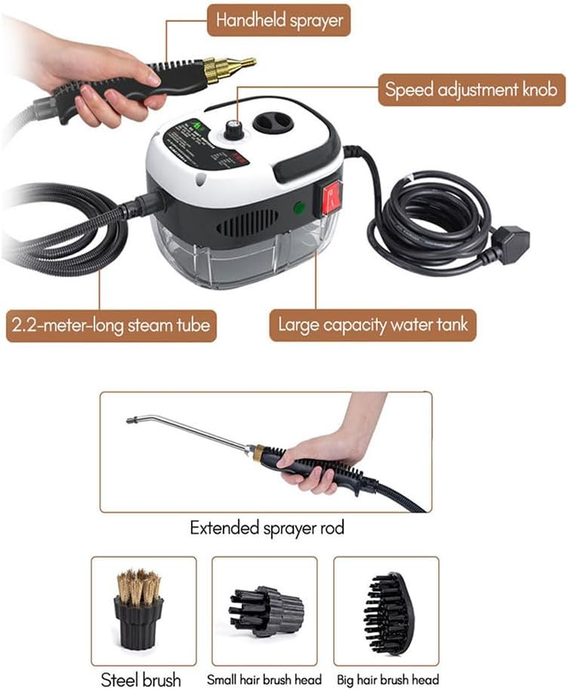 2500W Portable Handheld Steam Cleaner - High Temperature Pressurized Steam Cleaning Machine with 3 Brush Heads, Large Water Tank, Adjustable Settings for Kitchen, Bathroom, Car, Furniture (White) image number 2