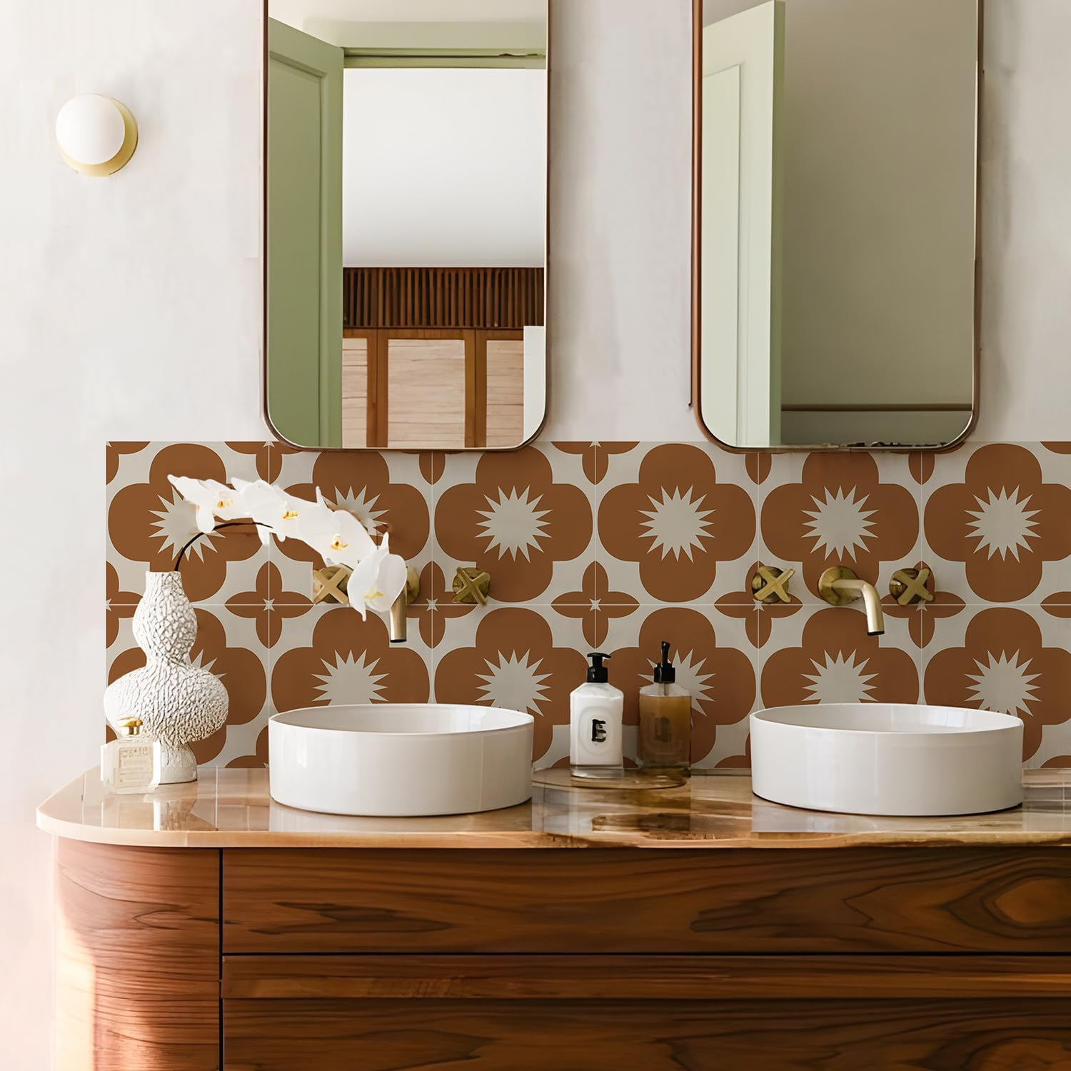 Alwayspon Orange Tile Stickers Self Adhesive Wall Tile Stickers Splash Guard Vinyl Stickers Set of 10 20X20Cm image number 5