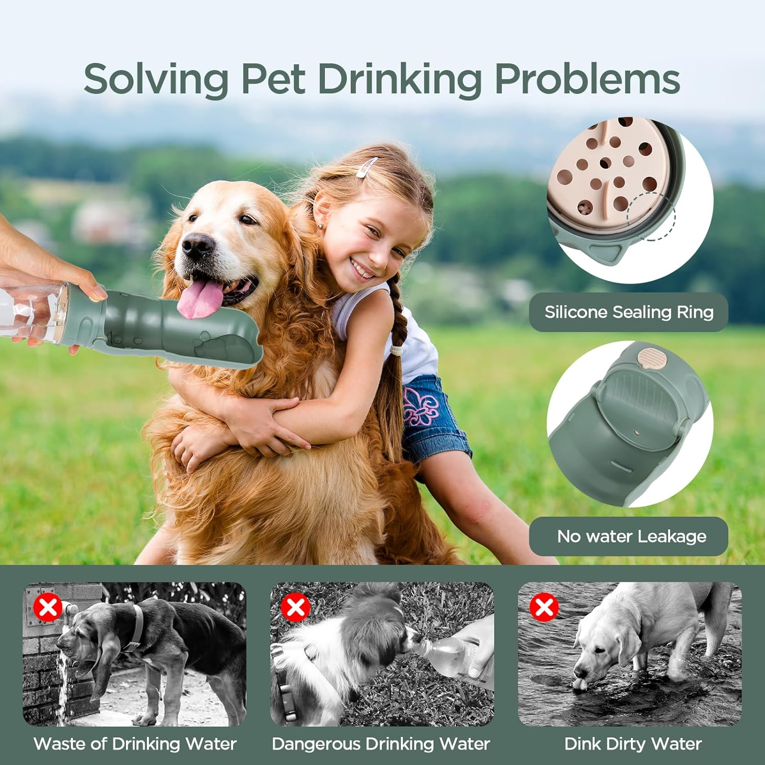 Aiqinu 520 Ml Dog Water Bottle, 180&deg; Foldable Dog Cat Pets Leak-Proof Water Bottle, Portable Dog Water Bottle for Small Pet for Hiking Travel image number 6