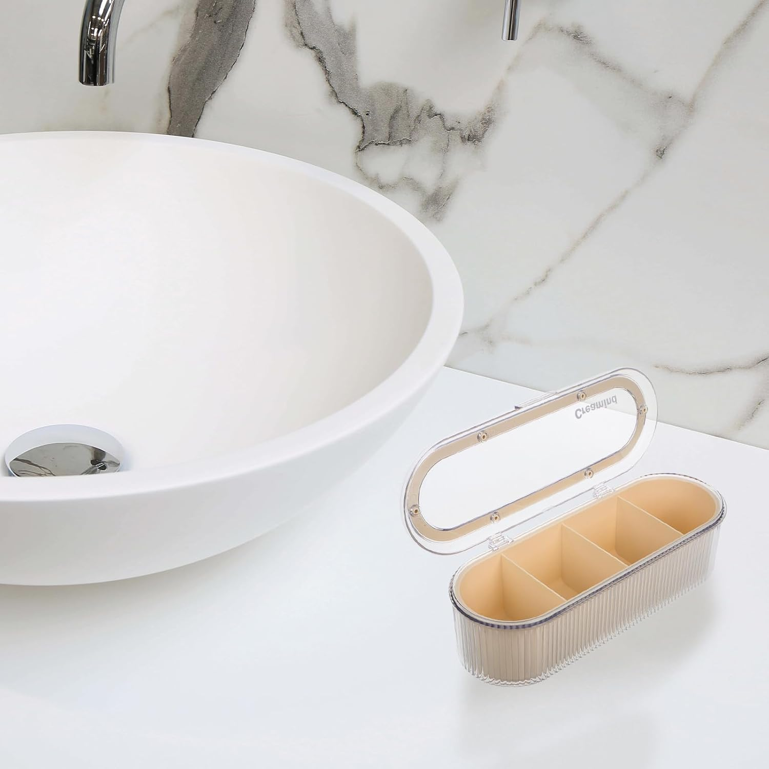 GRADENEVE Clear Makeup Sponge Organizer Box with Compartments and Protective Lid Compact Cosmetic Storage for Foundation Blenders and Beauty Tools Transparent Dustproof Holder for Vanity And image number 4