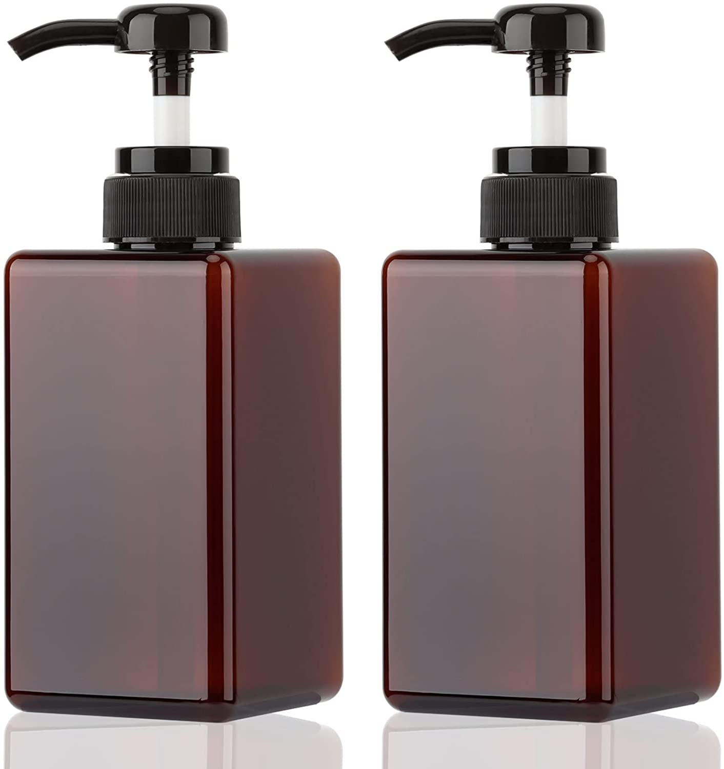 450Ml (15.2Oz) Pump Bottle Dispenser Jansburg 2Pack Refillable Square Plastic Lotion Dispenser Empty Lotion Pump Bottle for Essential Oil Soap Lotion Shampoo, Bathroom/Kitchen/Travel Green