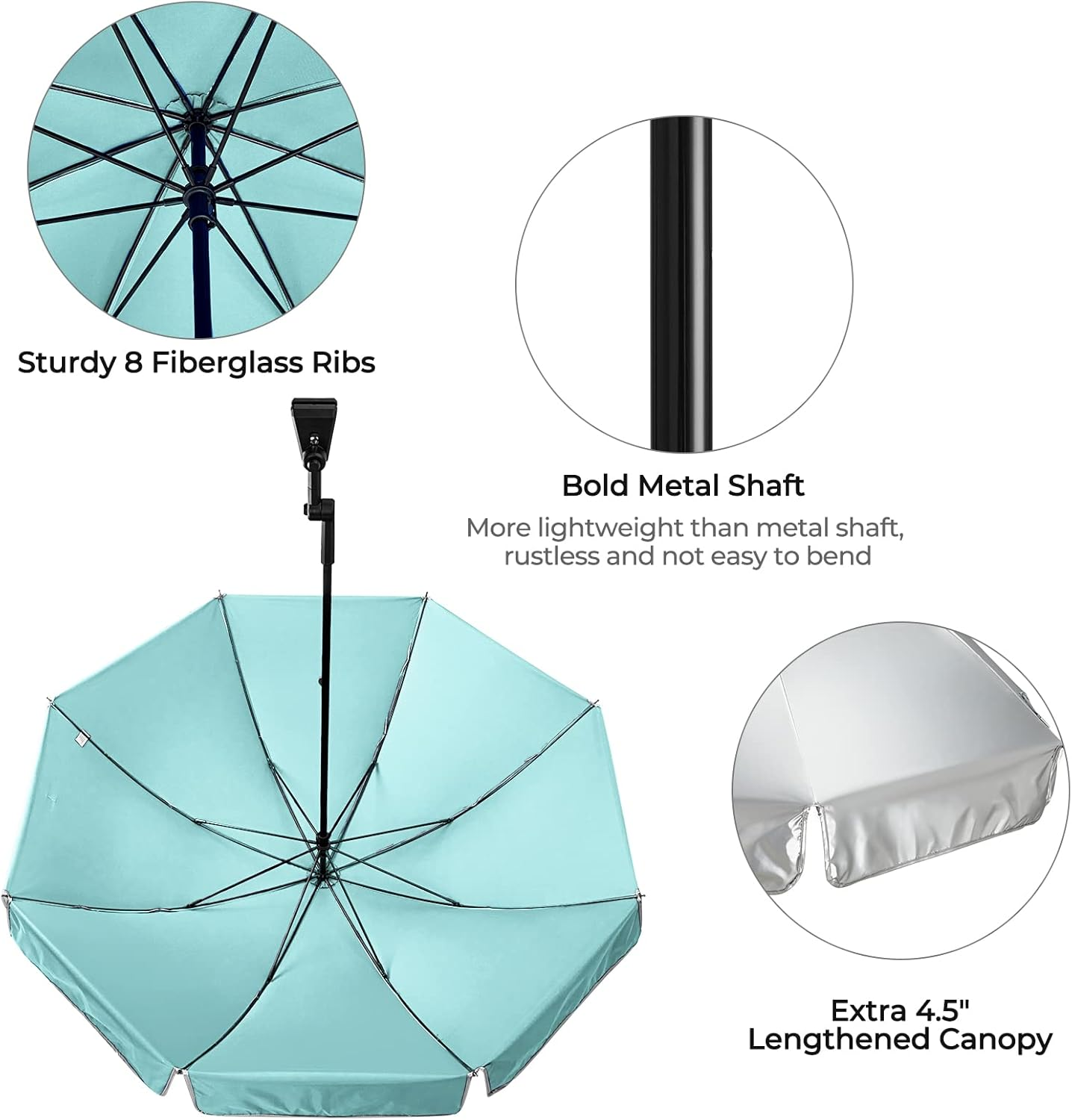 G4Free UPF 50+ Universal Clamp on Umbrella Adjustable 55 Inch Outdoor UV Protection Beach Chair Umbrella for Strollers, Wheelchairs, Patio Chairs, Beach Chairs, and Golf Carts image number 5