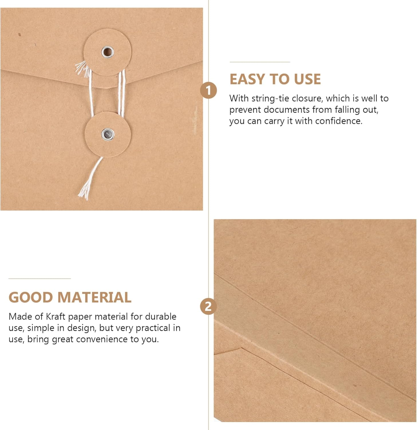 Tofficu 10Pcs Kraft Paper Envelopes A4 Sizes, 13.4X9.5 in String Tie Mailing Closure Envelope, Large Brown Document File Organizer Clasp Legal Envelopes for Mailing Paper Document image number 6