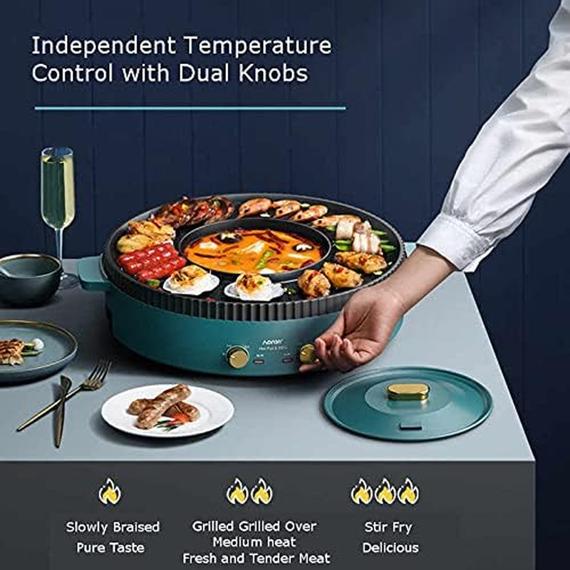 Electric Barbecue Hotpot 2 In1 BBQ Grill Non-Stick Barbecue Pan Smokeless Hot Pot Machine BBQ (AU Plug) (Green) - White image number 4