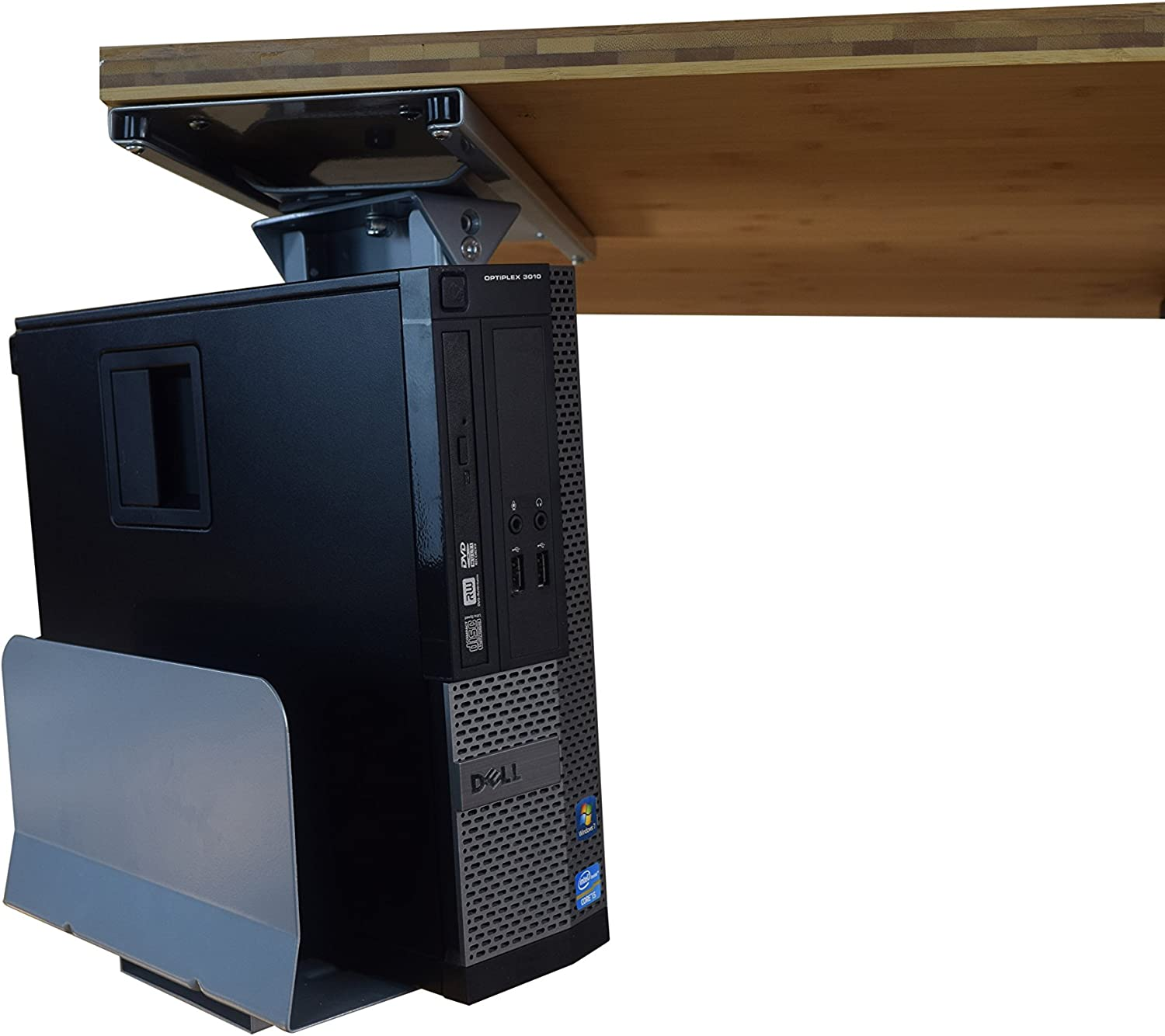 Swiveling Sliding Under-Desk Computer CPU Holder Adjustable Height Width Pc Tower Mount Swivels 360 Slides in and Out Ergonomic Office Desktop Sit Stand Standing Desk Accessories Accessory Metal image number 6