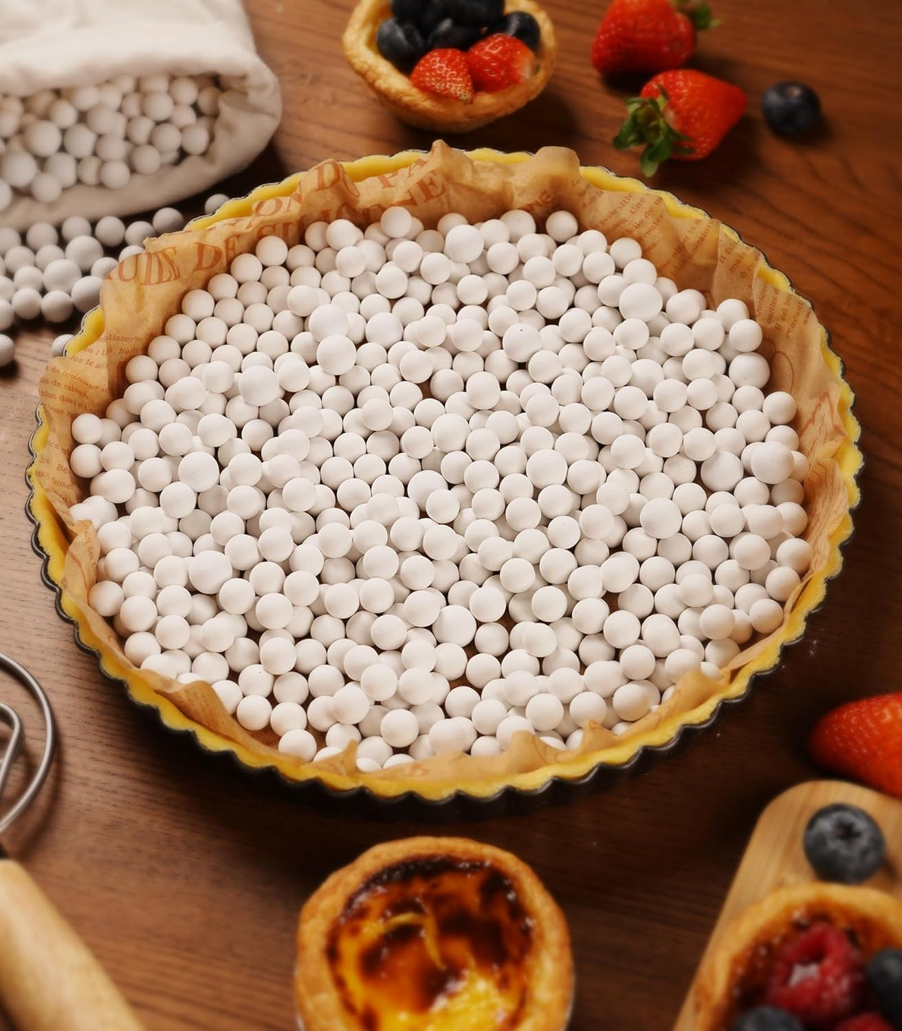 10Mm Ceramic Pie Weights with Cotton Bags, Reusable Pie Weights for Baking, Natural Ceramic Baking Beans 500G image number 2