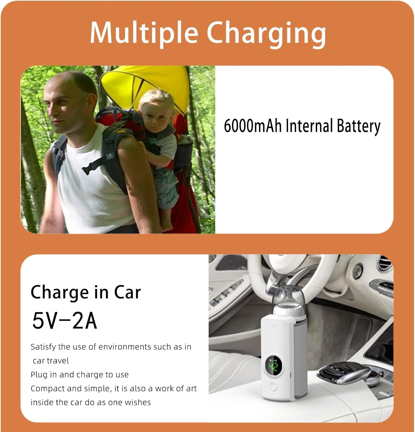 Portable Bottle Warmer, 6000Mah Infant Bottle Warmer for Travel, Portable Baby Bottle Warmer,Fast Heating and 48H Warm image number 2