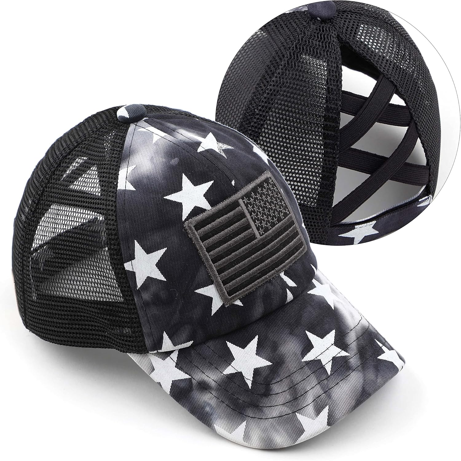 C.C Ponycap Messy High Bun Ponytail Adjustable Glitter Mesh Trucker Baseball Cap, Gray, One Size