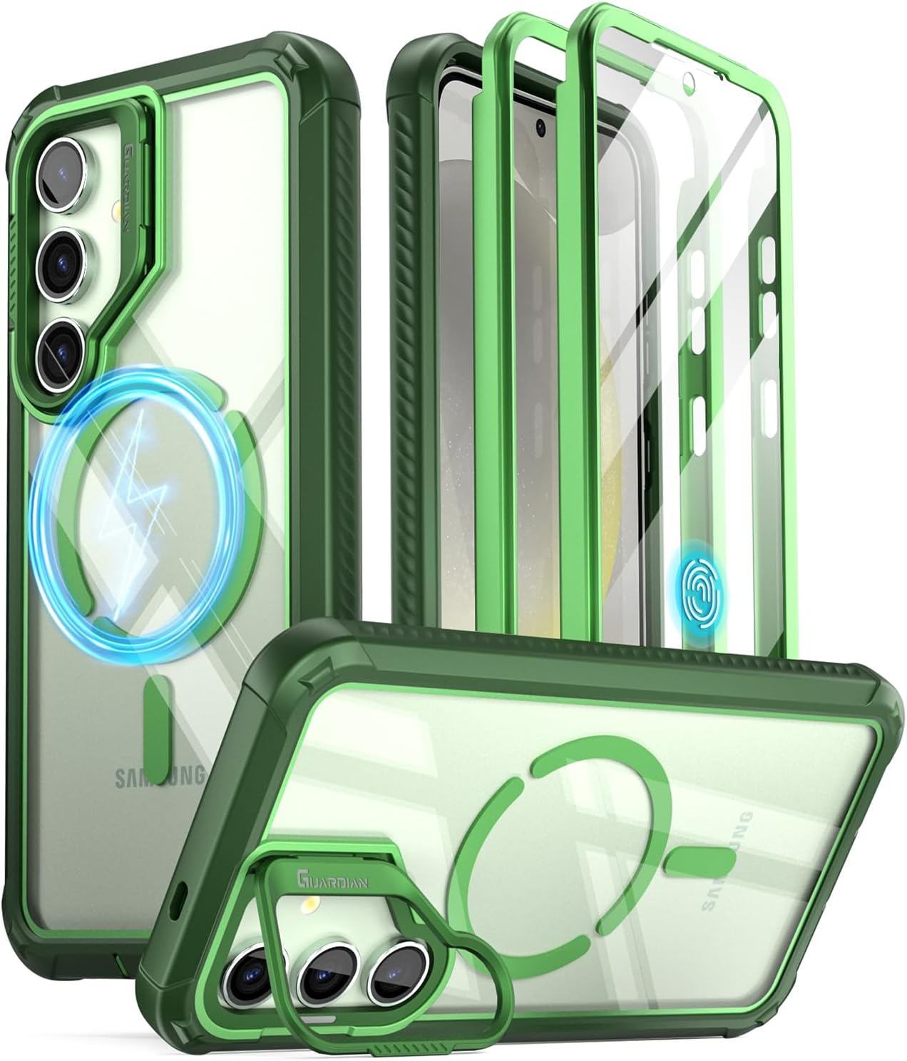 Poetic Guardian Case for Samsung Galaxy S24+ plus 6.7", [Built-In Camera Stand] [Screen Protector Work with Fingerprint ID] Full Body Shockproof Protective Rugged Clear Cover, Black/Clear