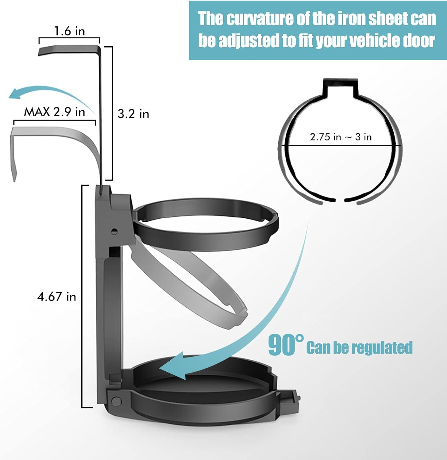 Car Cup Holder, Vehicle Door Cup Holder, Adjustable Folding Drink Holder for Truck Interior, Soda Cans, Water Bottles, Coffee image number 1