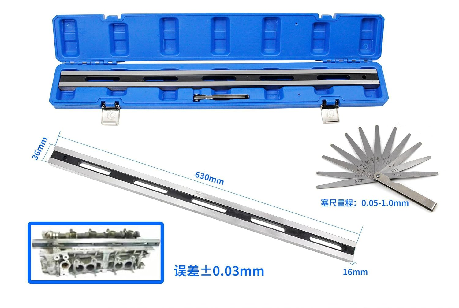 24" Automotive Engine Cylinder Flush Measurement Gauge, Straight Ruler for Cylinder Head, Free Feeler Gauge for Inspecting Cylinder Head and Engine Block image number 5