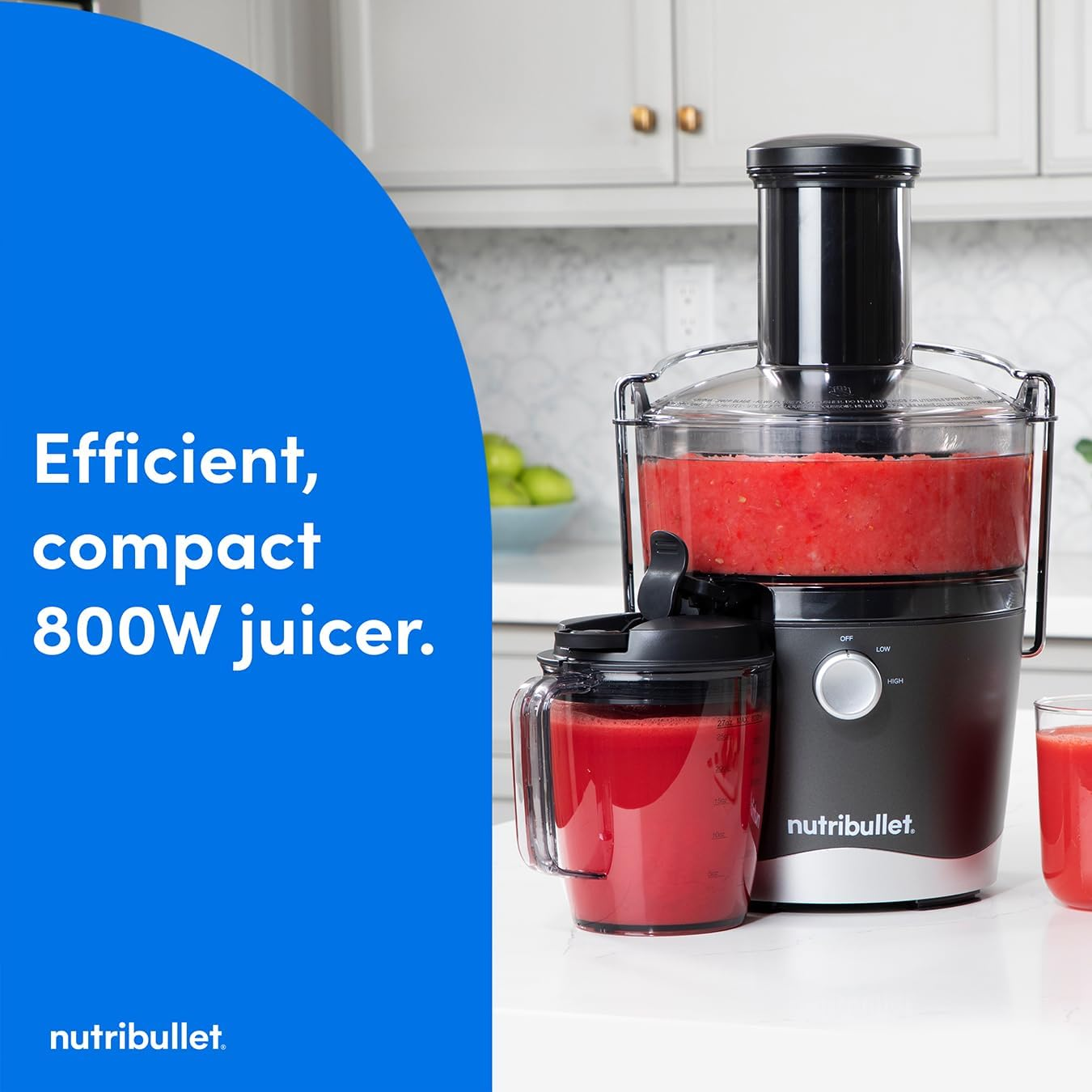 Nutribullet 800W Centrifugal Juicer - 8 Piece Set - 1.5L Pulp Basin & 800Ml Juicer Pitcher - Two Speeds, Wide 3" Chute, No-Drip Spout & Dishwasher Safe - Juice Tough Fruits and Vegetables with Ease image number 2