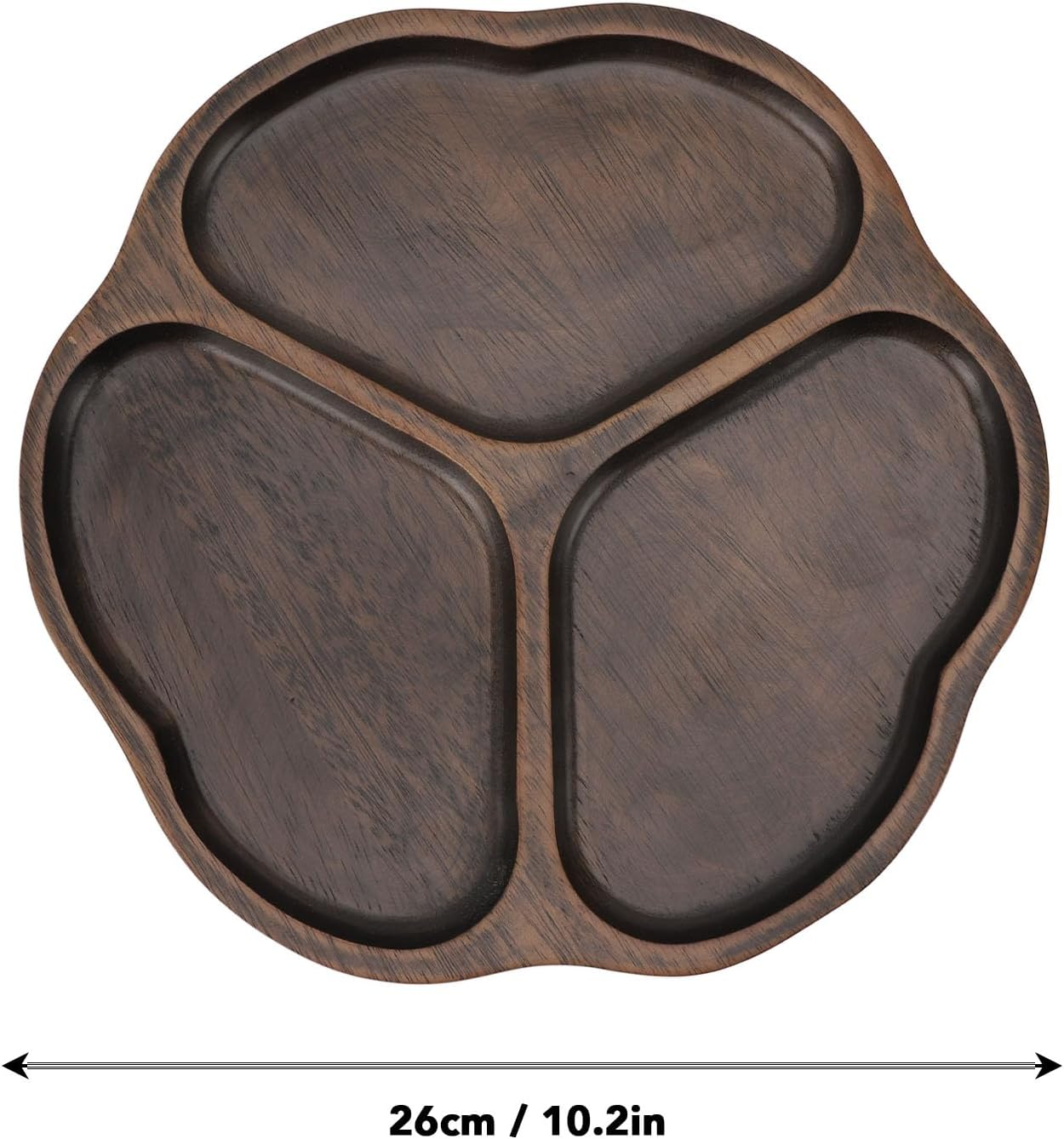 Wooden Chip and Dip Tray, Easy to Cleanup Elegant Home Decor Sectioned Ebony Serving Platter for Appetizers Snacks and Veggies(10.2In) (Style 1)