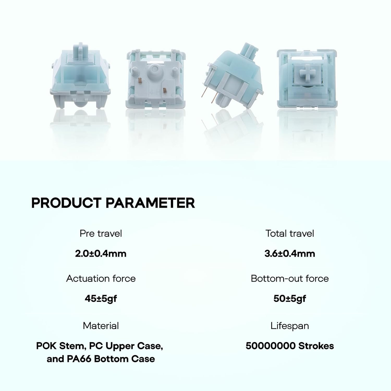 EPOMAKER Creamy Jade 45Gf Gaming Keyboard Switches, 100 PCS Linear Switch, 5-Pin Pre-Lubed Switch, with PC/PA66 Case, POK Stem, Compatible with MX Keycaps for Mechanical Keyboard image number 4