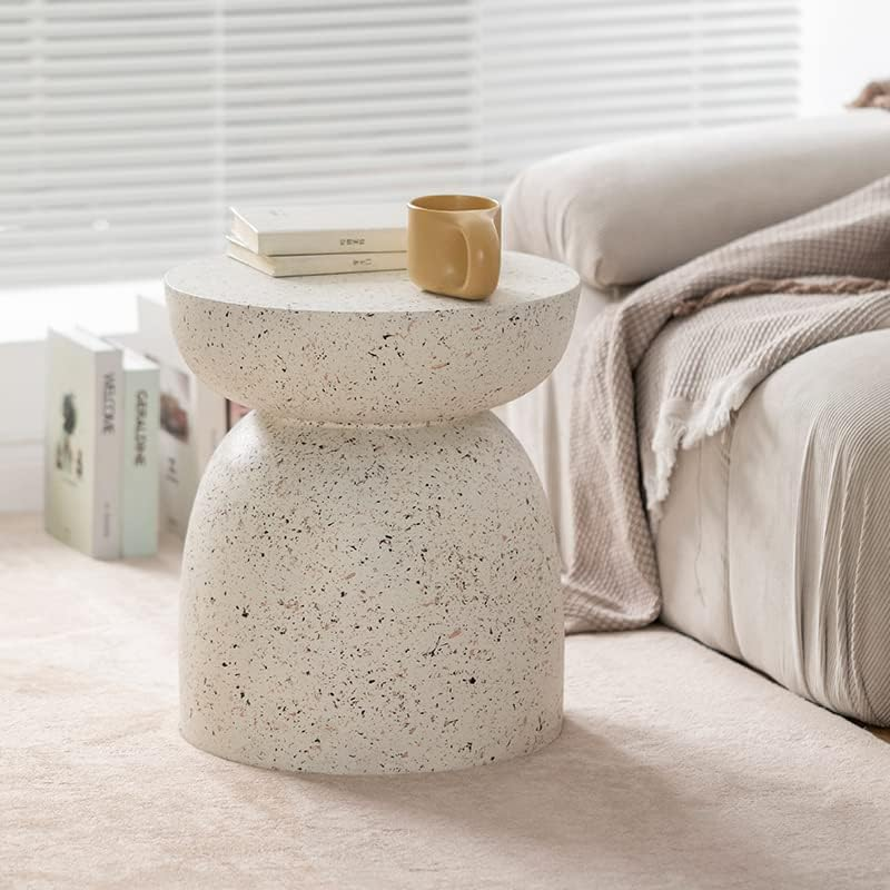 BRMM MIA round Side Table,End Table, Vintage Terrazzo Coffee Tables, Bedside Table for Living Room, Bedroom, Office, Cafe, Waterproof Concrete Stool Stand Outdoor（Style 1 image number 1
