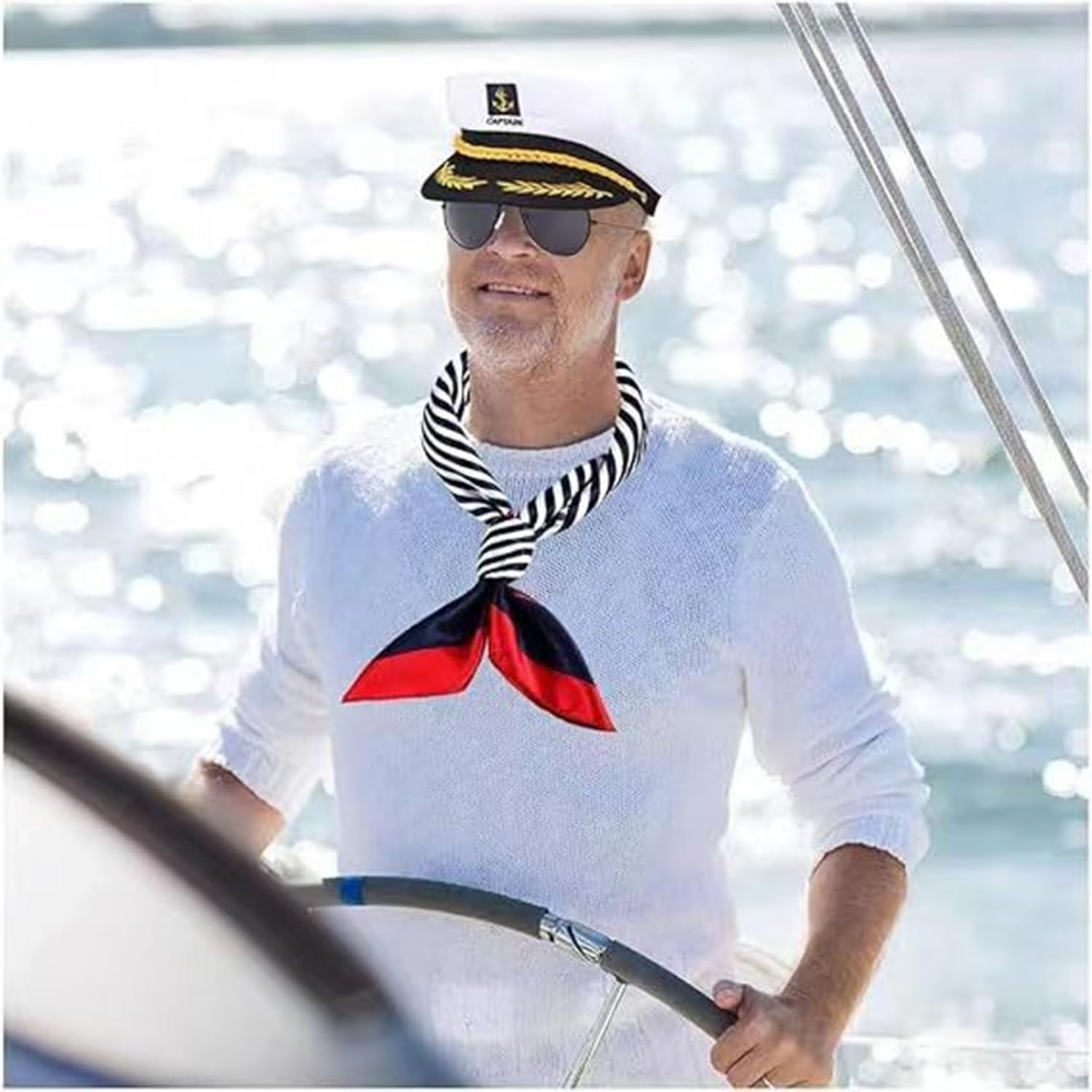 Yacht Captain Hat Sailor Ship Cap Scarf Sunglasses Sailor Hat Boat Costume for Men Women Captains Dressing up Party image number 3