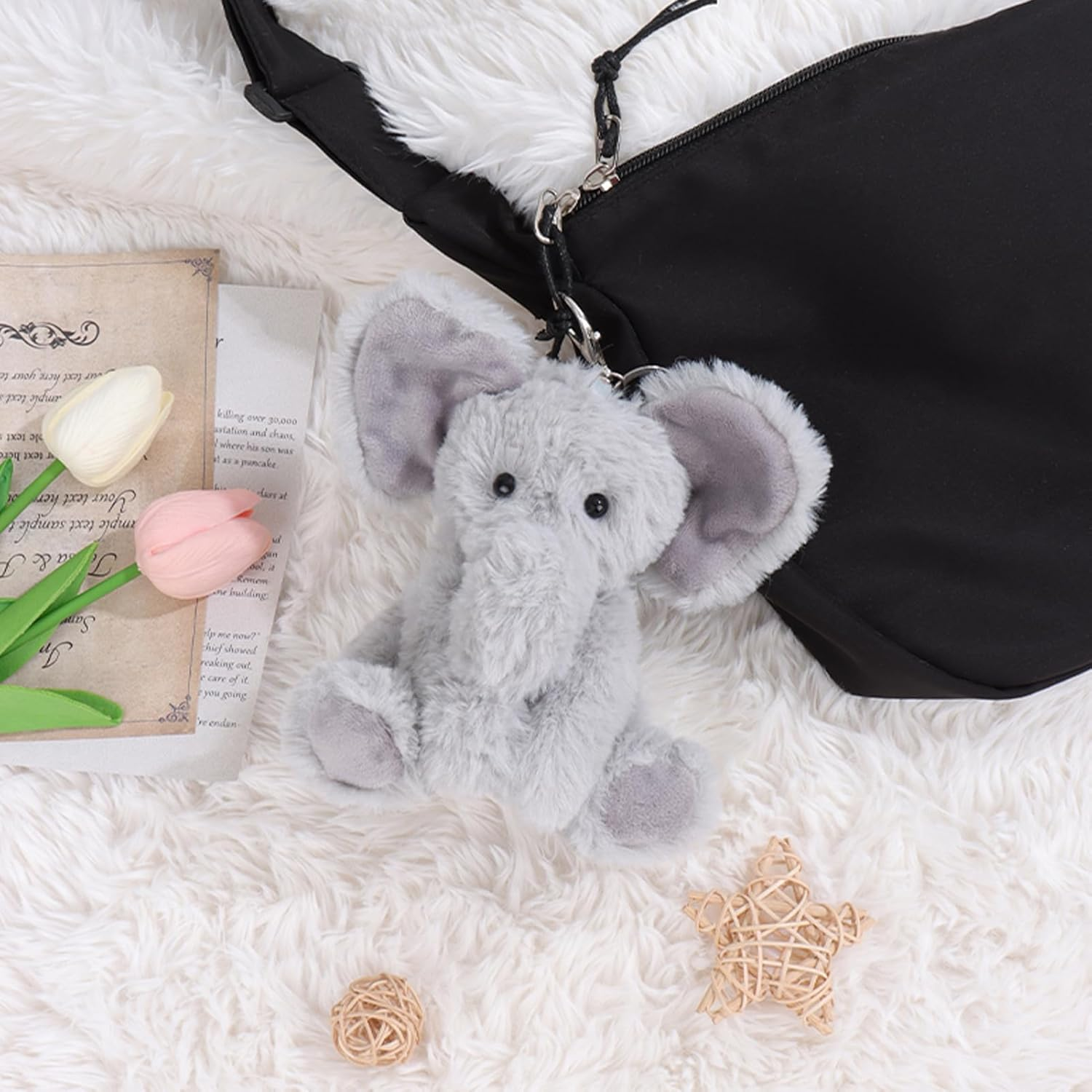Apricot Lamb Cute Toys Plush Gray Elephant Stuffed Animal Soft Keychain for Kids Bag, Purse, Backpack, Handbag (6 Inches) image number 1