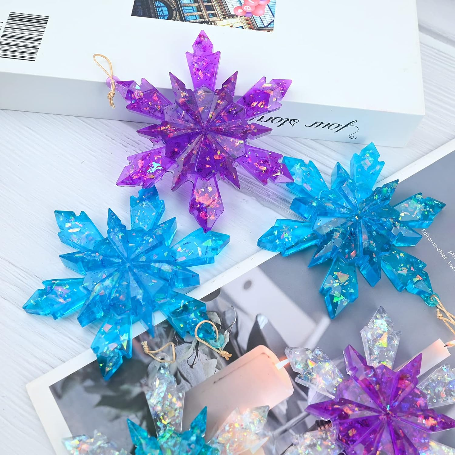 Sakolla 5 Pieces Christmas Silicone Resin Molds 3D Snowflake Molds Silicone Epoxy Casting Resin Mould for DIY Christmas Ornament Jewelry Pendant Decoration, Keychain image number 5