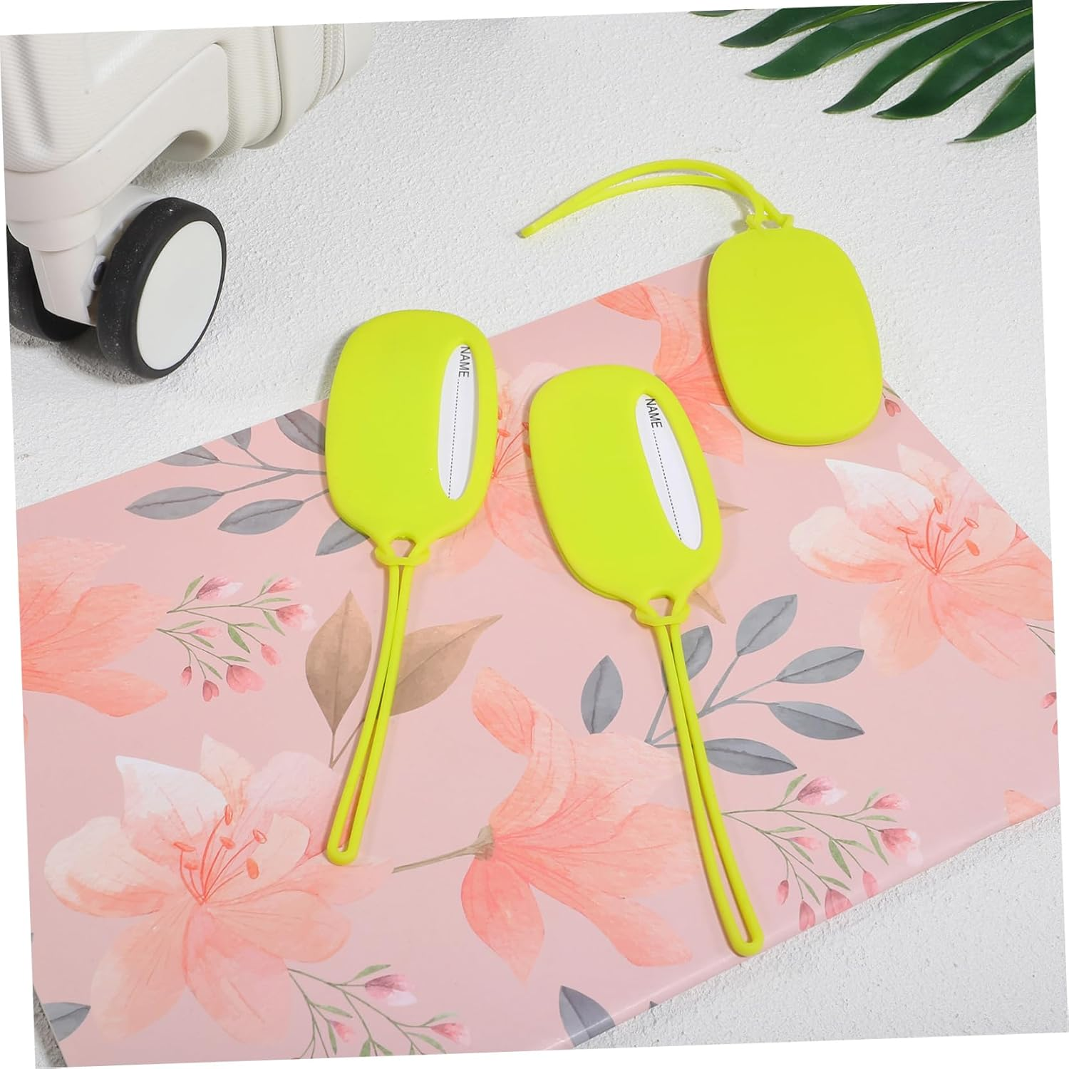 Healeved Silicone Luggage Tags Set of 3 Yellow-Green Suitcase Name Tags for Travel Bags Sturdy Identification Labels for Suitcases and Luggage image number 2